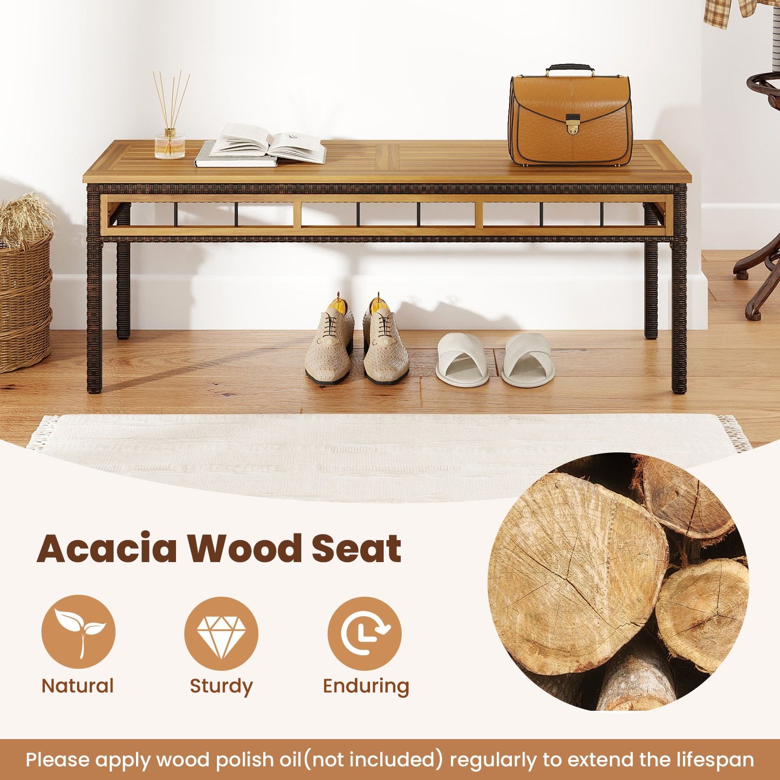 3 Pieces Acacia Wood Patio Dining Set for Deck and Backyard
