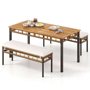 3 Pieces Acacia Wood Patio Dining Set for Deck and Backyard - Mix Brown