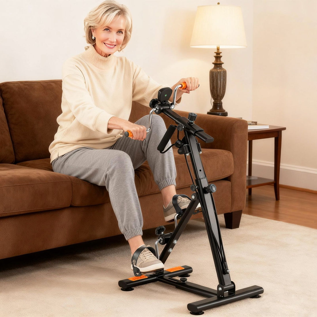 Pedal Exerciser with Adjustable Resistance for Arm and Leg Workout - Black + Orange