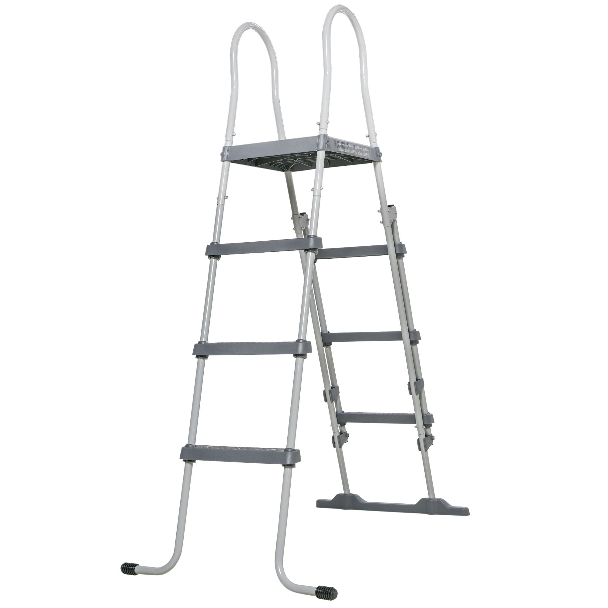 Outsunny 70 in Above-Ground Pool A-Frame Ladder with Platform, Gray