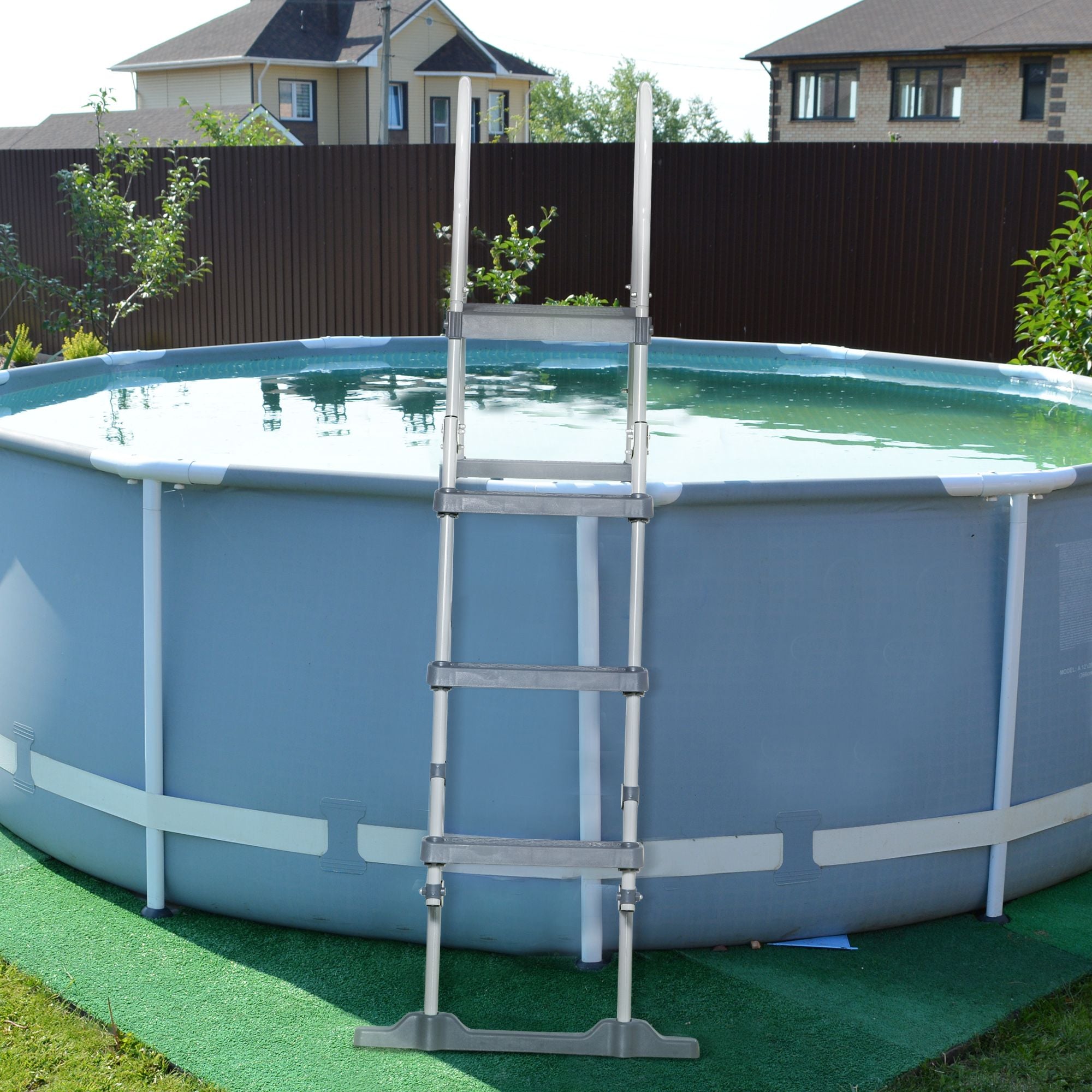Outsunny 70 in Above-Ground Pool A-Frame Ladder with Platform, Gray