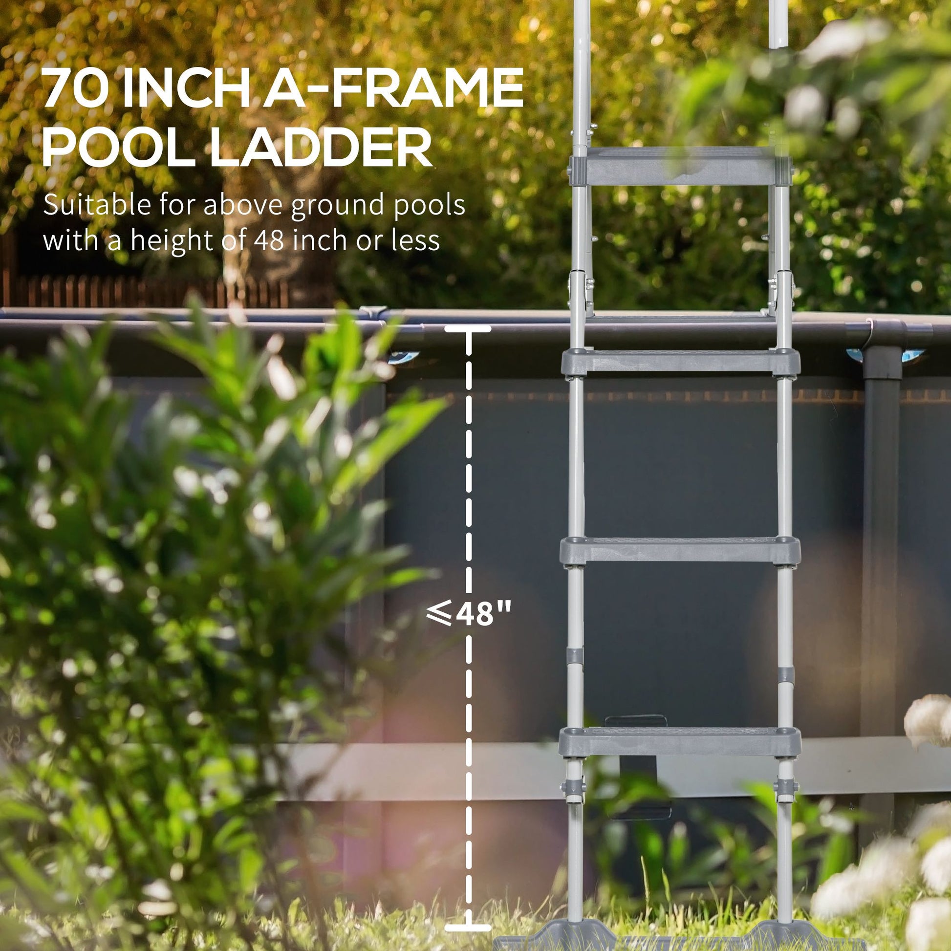 Outsunny 70 in Above-Ground Pool A-Frame Ladder with Platform, Gray