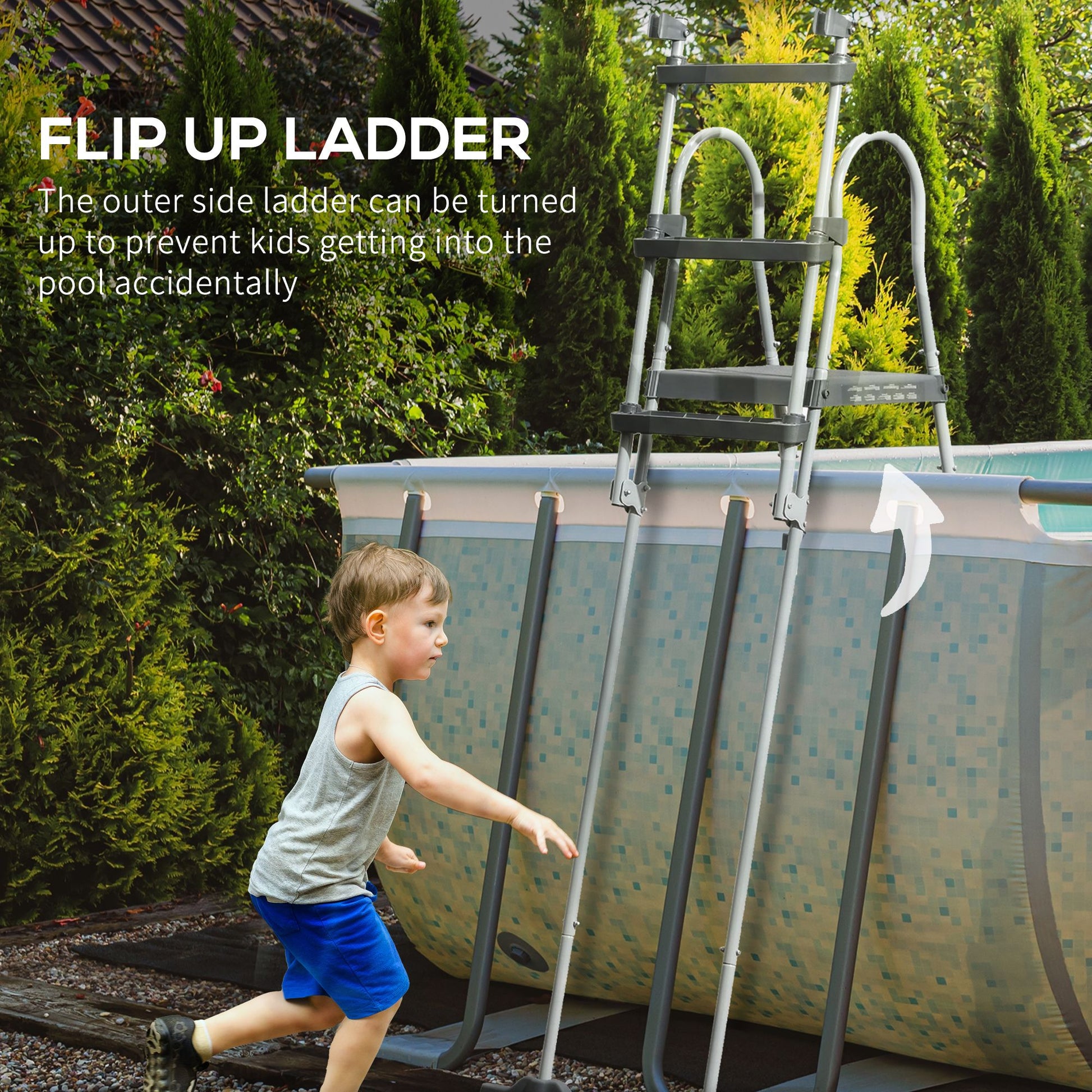 Outsunny 70 in Above-Ground Pool A-Frame Ladder with Platform, Gray
