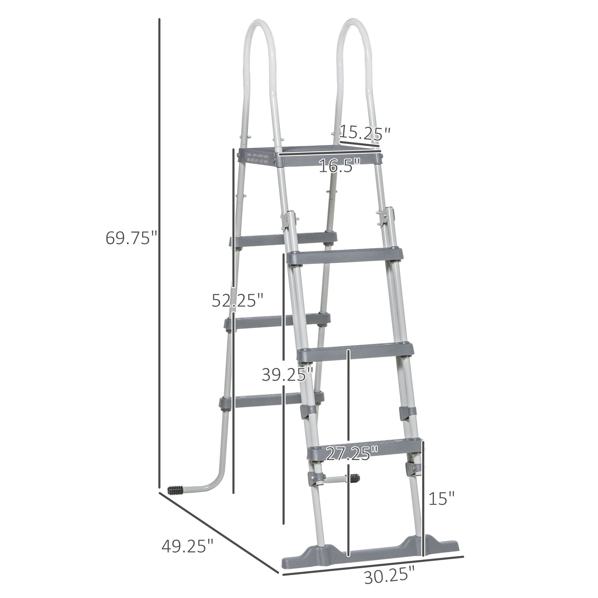 Outsunny 70 in Above-Ground Pool A-Frame Ladder with Platform, Gray