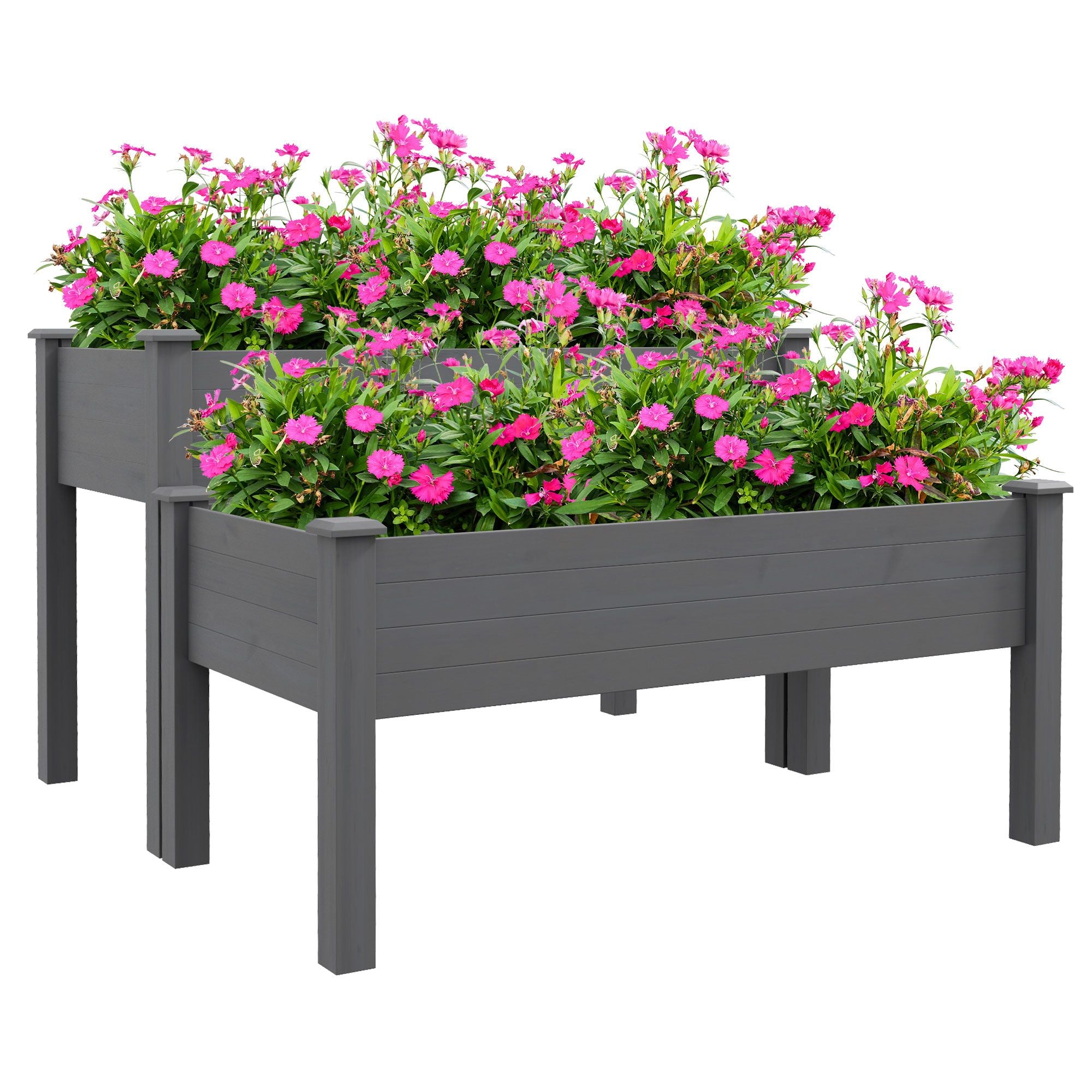 Outsunny 2-Tier Elevated Wooden Raised Garden Bed, Gray
