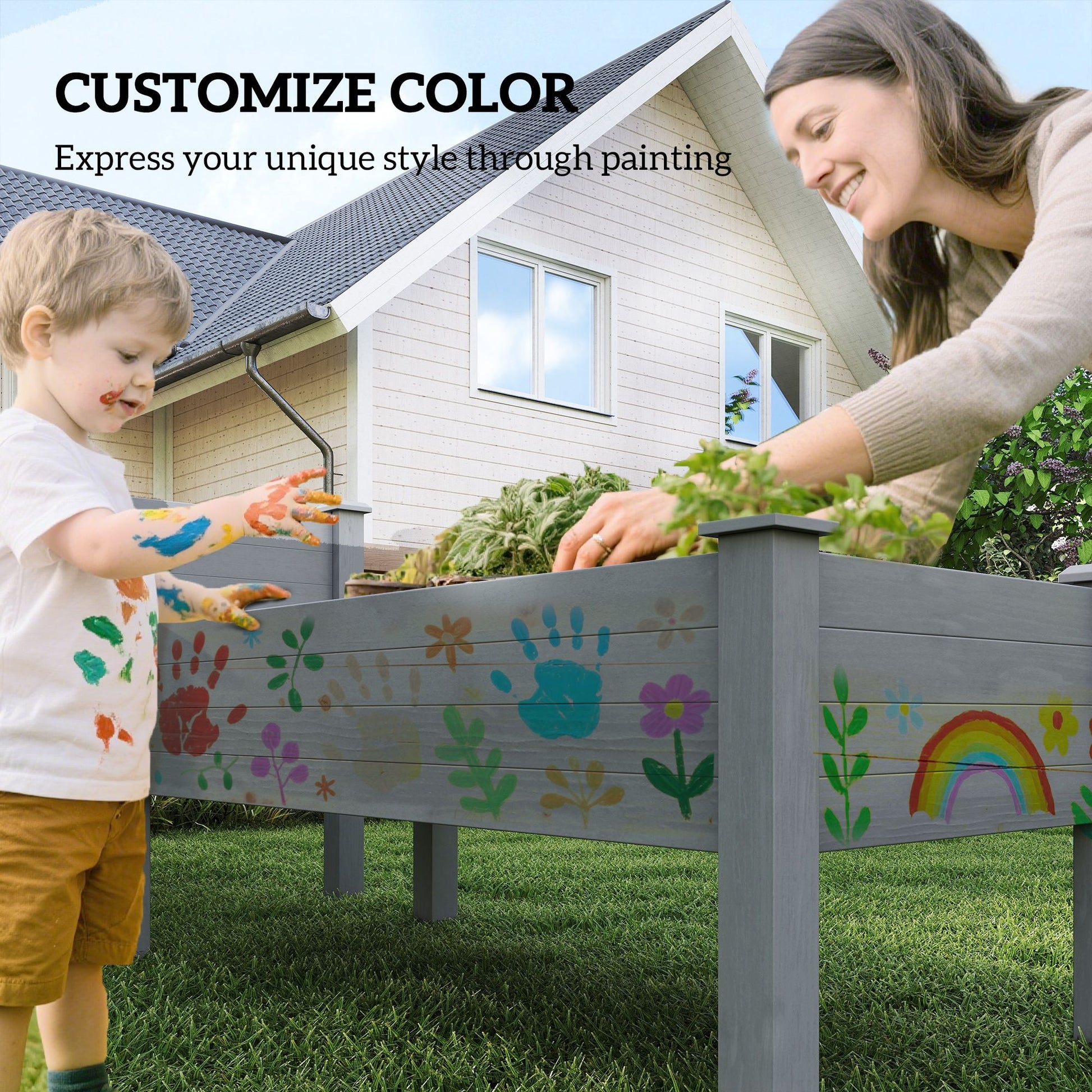 Outsunny 2-Tier Elevated Wooden Raised Garden Bed, Gray