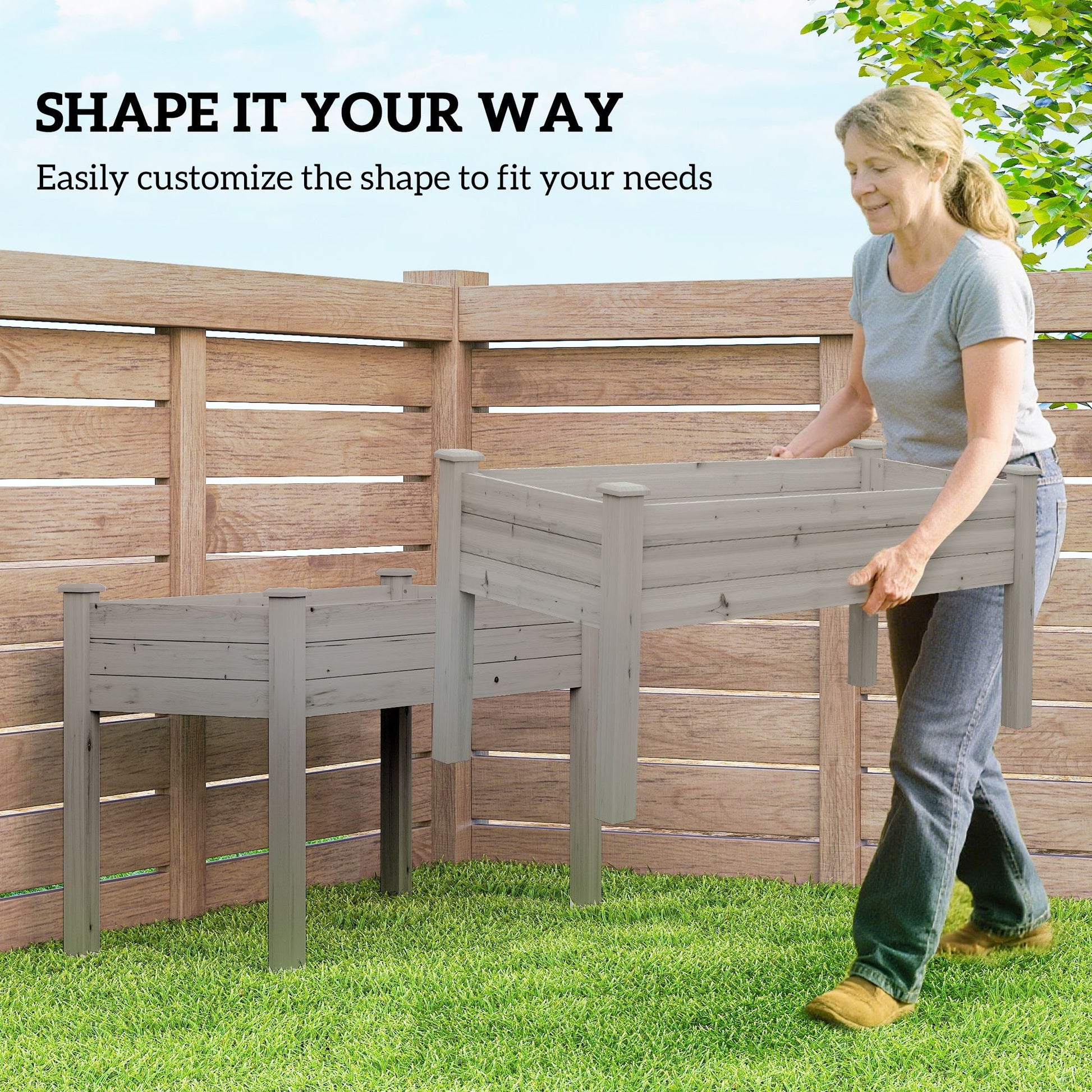 Outsunny 2-Tier Elevated Wooden Raised Garden Bed, Gray