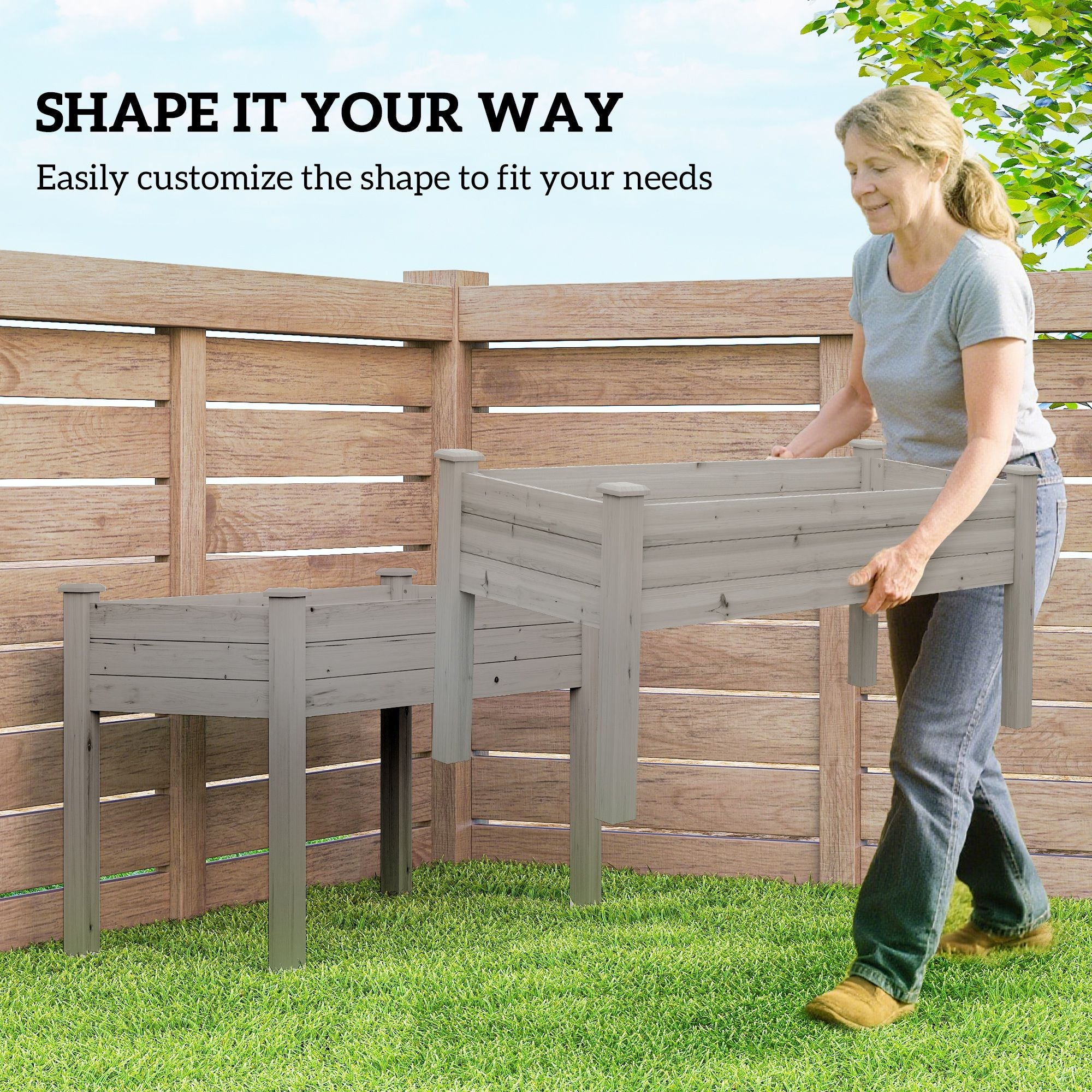 Outsunny 2-Tier Elevated Wooden Raised Garden Bed, Gray