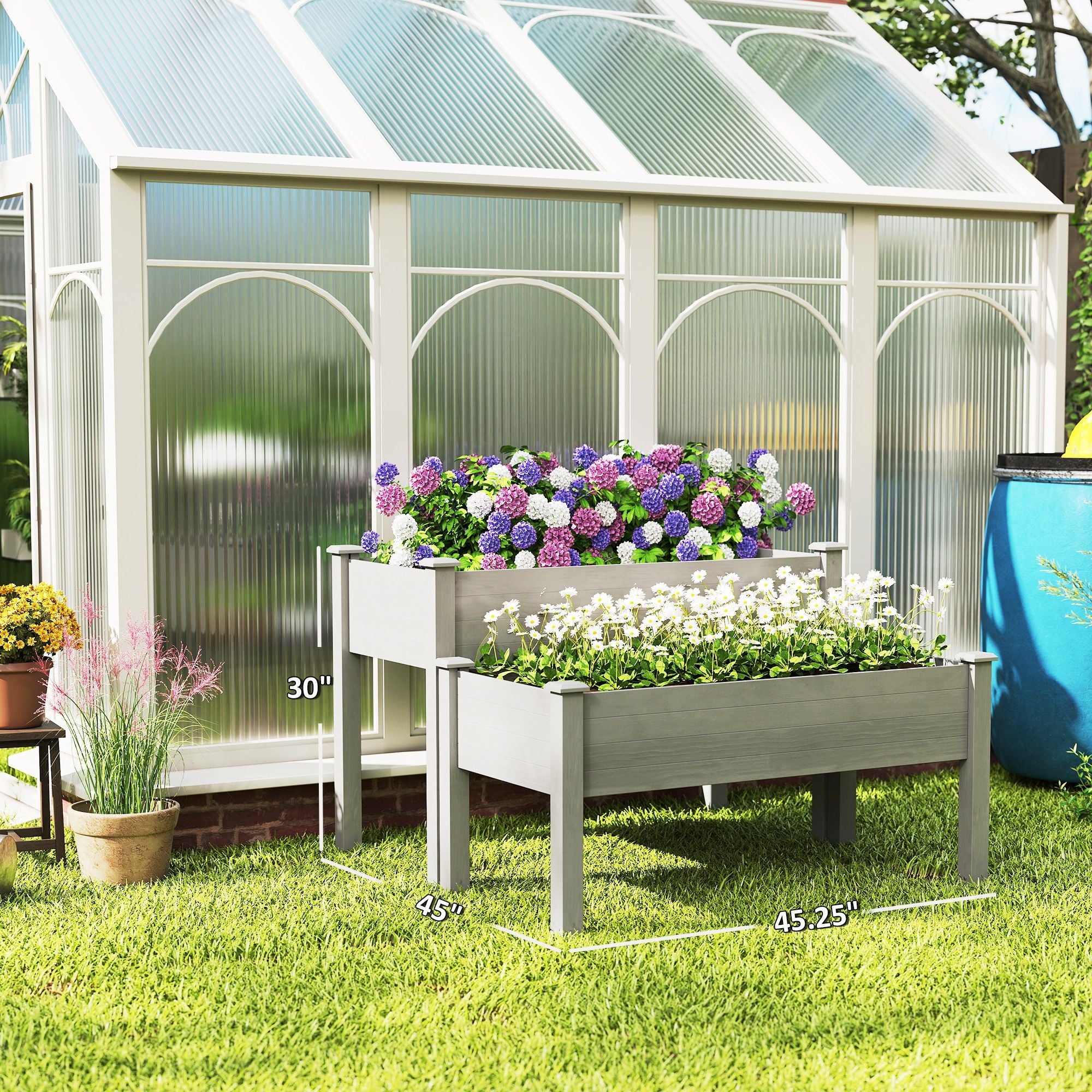 Outsunny 2-Tier Elevated Wooden Raised Garden Bed, Gray