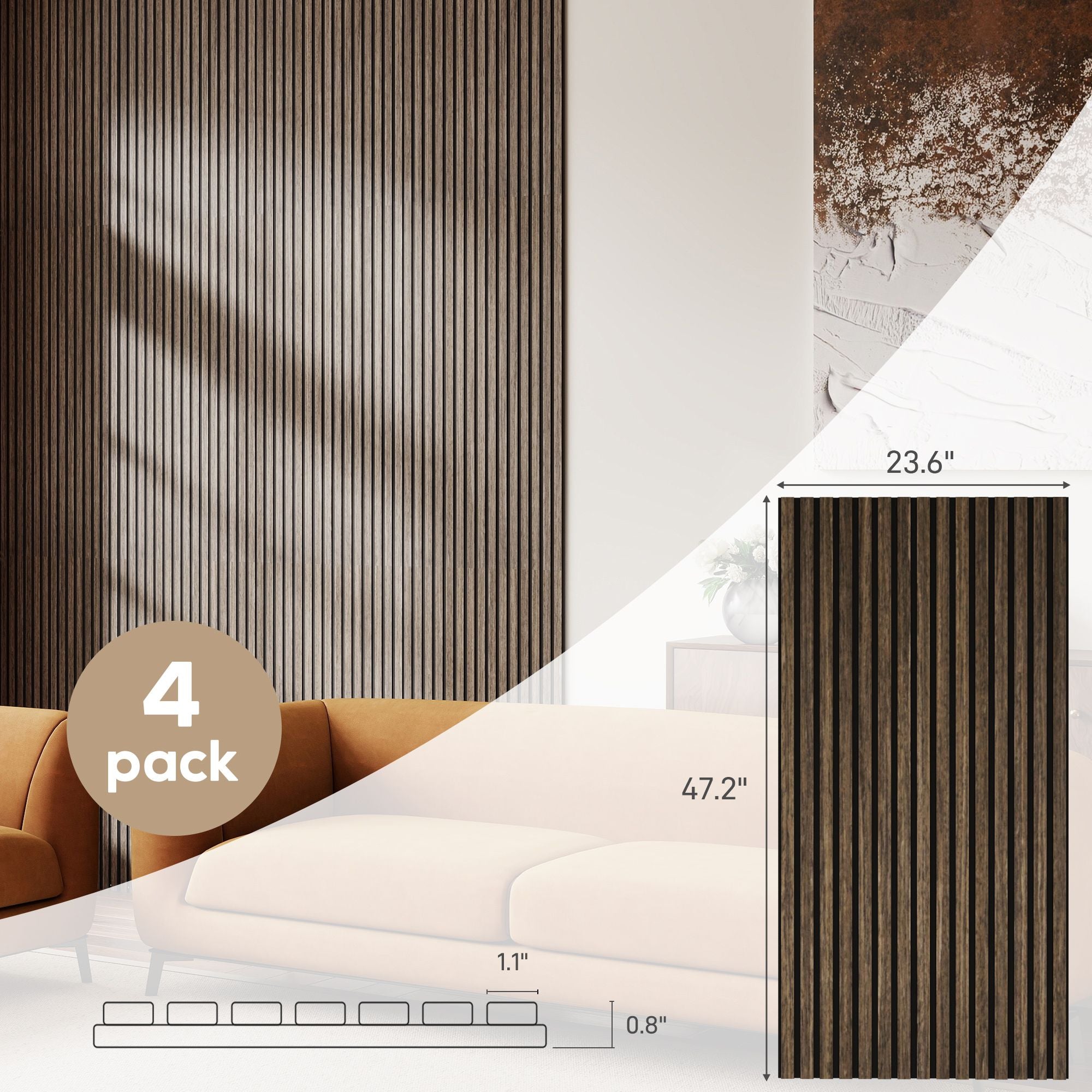 HOMCOM 47 x 24 in Acoustic Slat Wall Panels, 4-Pack, Walnut