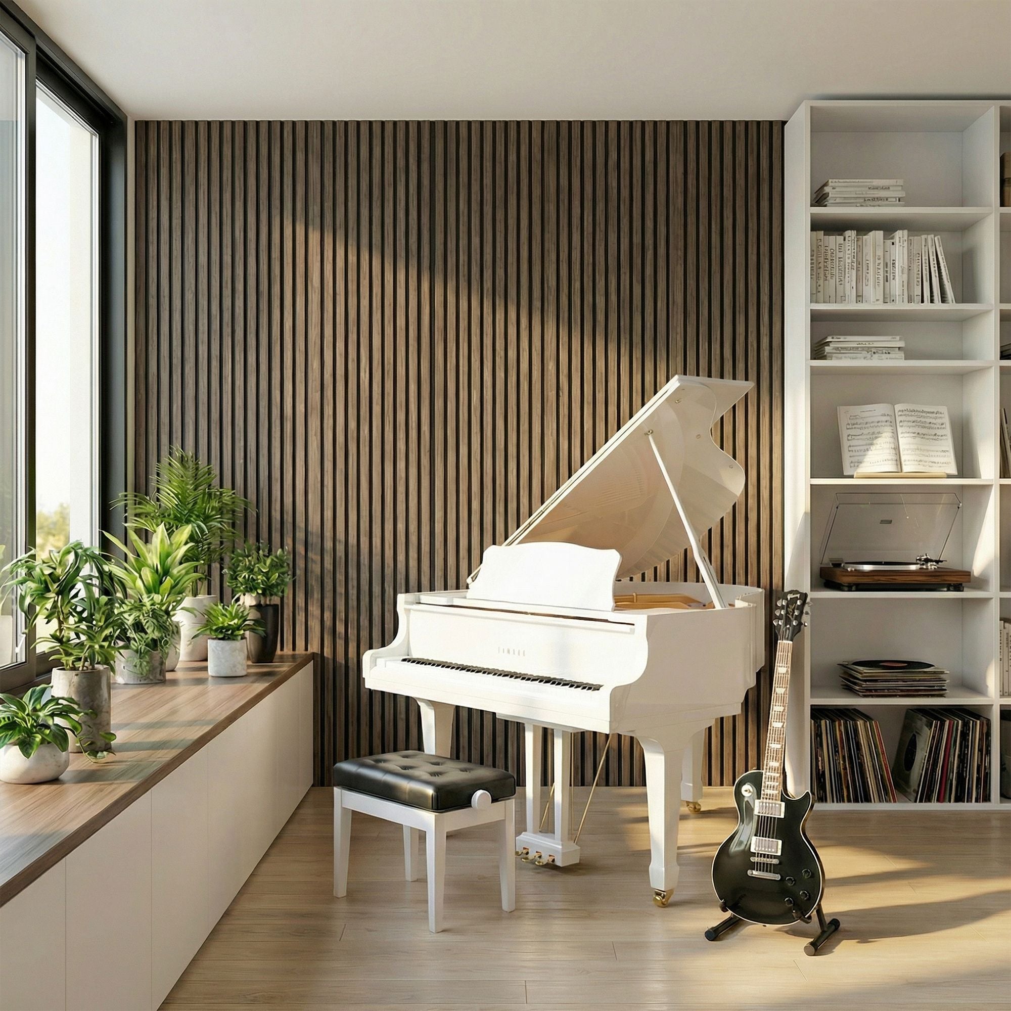 HOMCOM 47 x 24 in Acoustic Slat Wall Panels, 4-Pack, Walnut