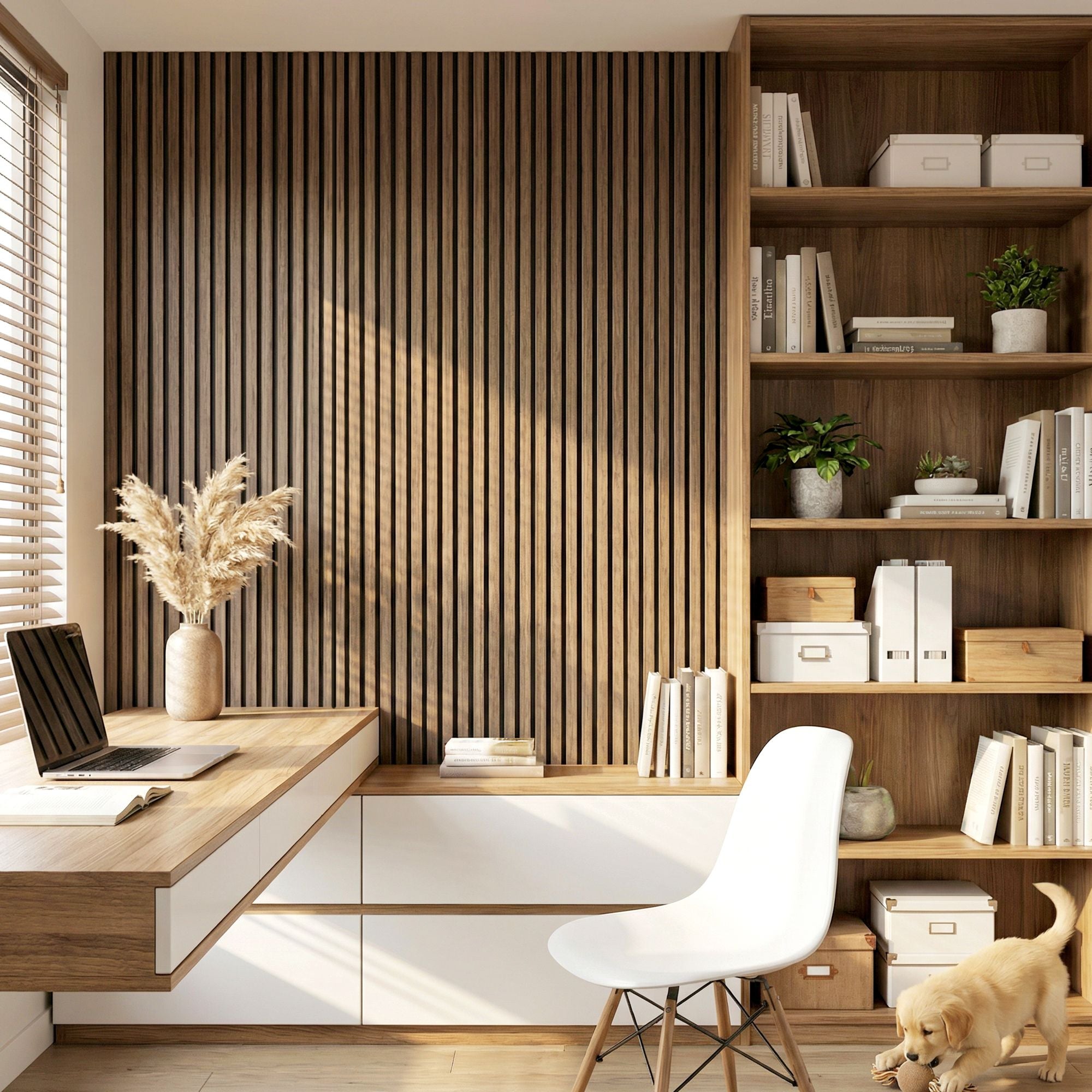 HOMCOM 47 x 24 in Acoustic Slat Wall Panels, 4-Pack, Walnut