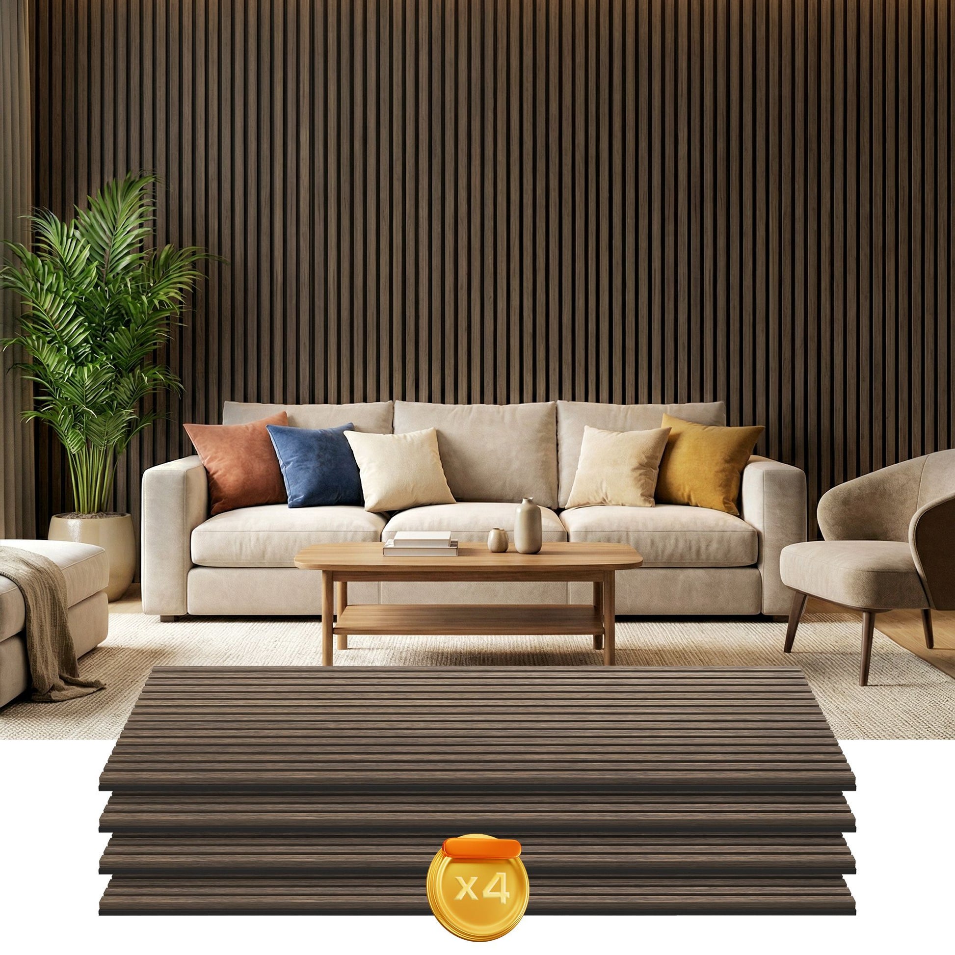 HOMCOM 47 x 24 in Acoustic Slat Wall Panels, 4-Pack, Walnut
