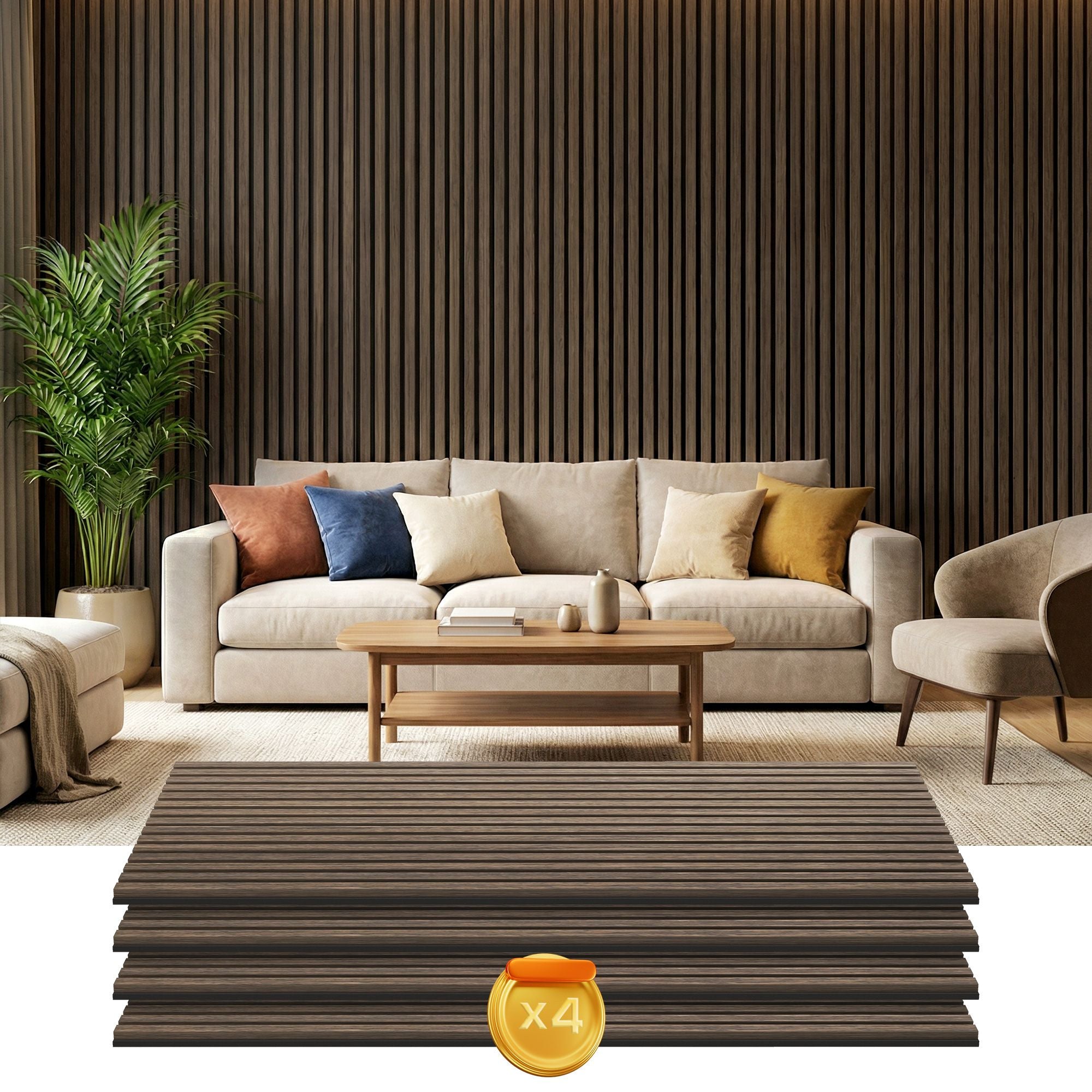 HOMCOM 47 x 24 in Acoustic Slat Wall Panels, 4-Pack, Walnut