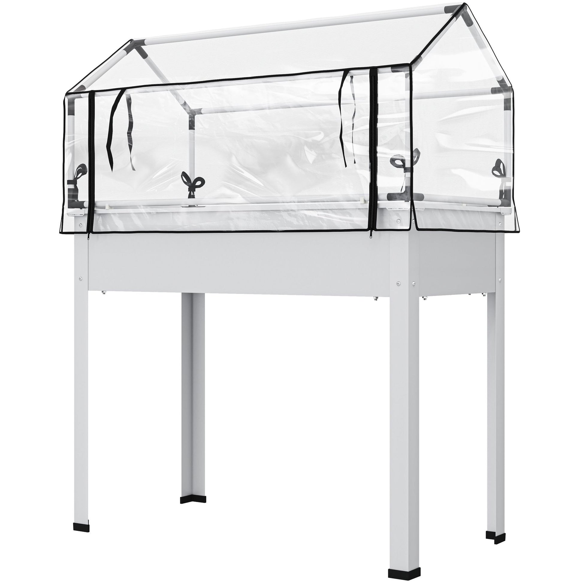 Outsunny Elevated Raised Garden Bed with Greenhouse Cover, White