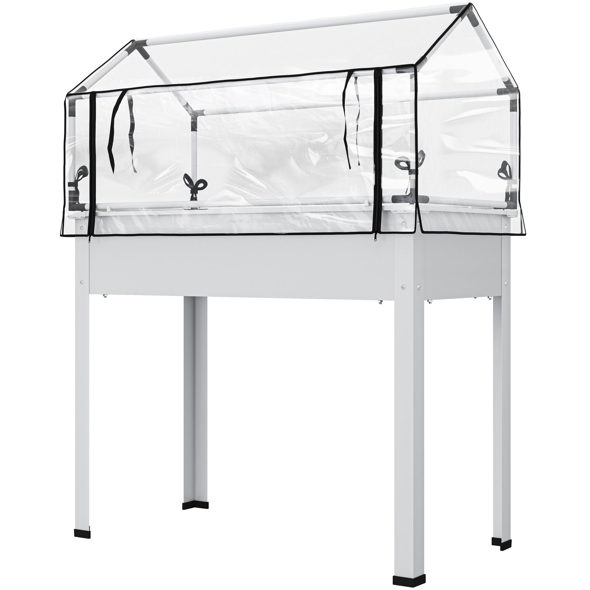 Outsunny Elevated Raised Garden Bed with Greenhouse Cover, White