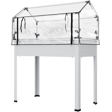 Outsunny Elevated Raised Garden Bed with Greenhouse Cover, White