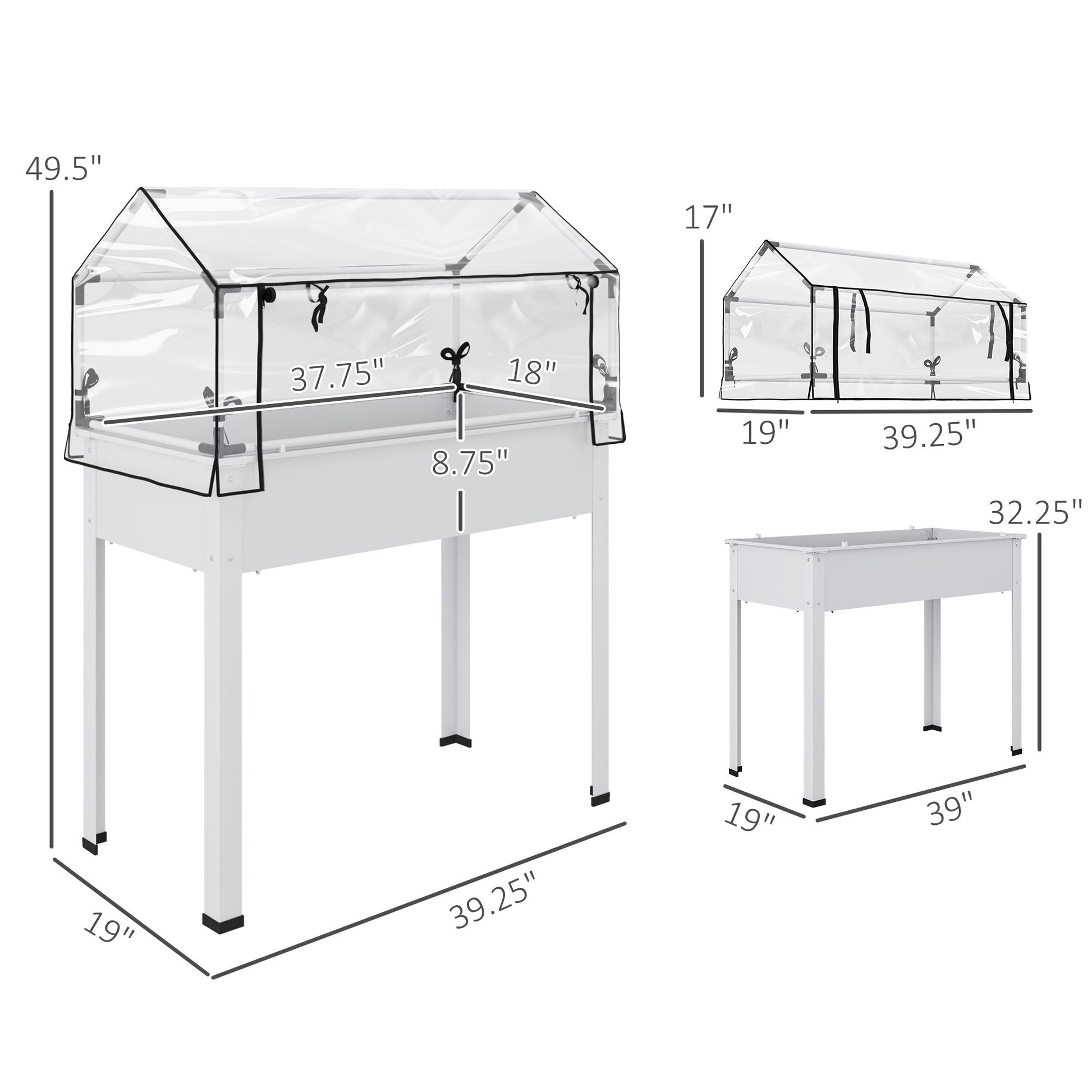 Outsunny Elevated Raised Garden Bed with Greenhouse Cover, White