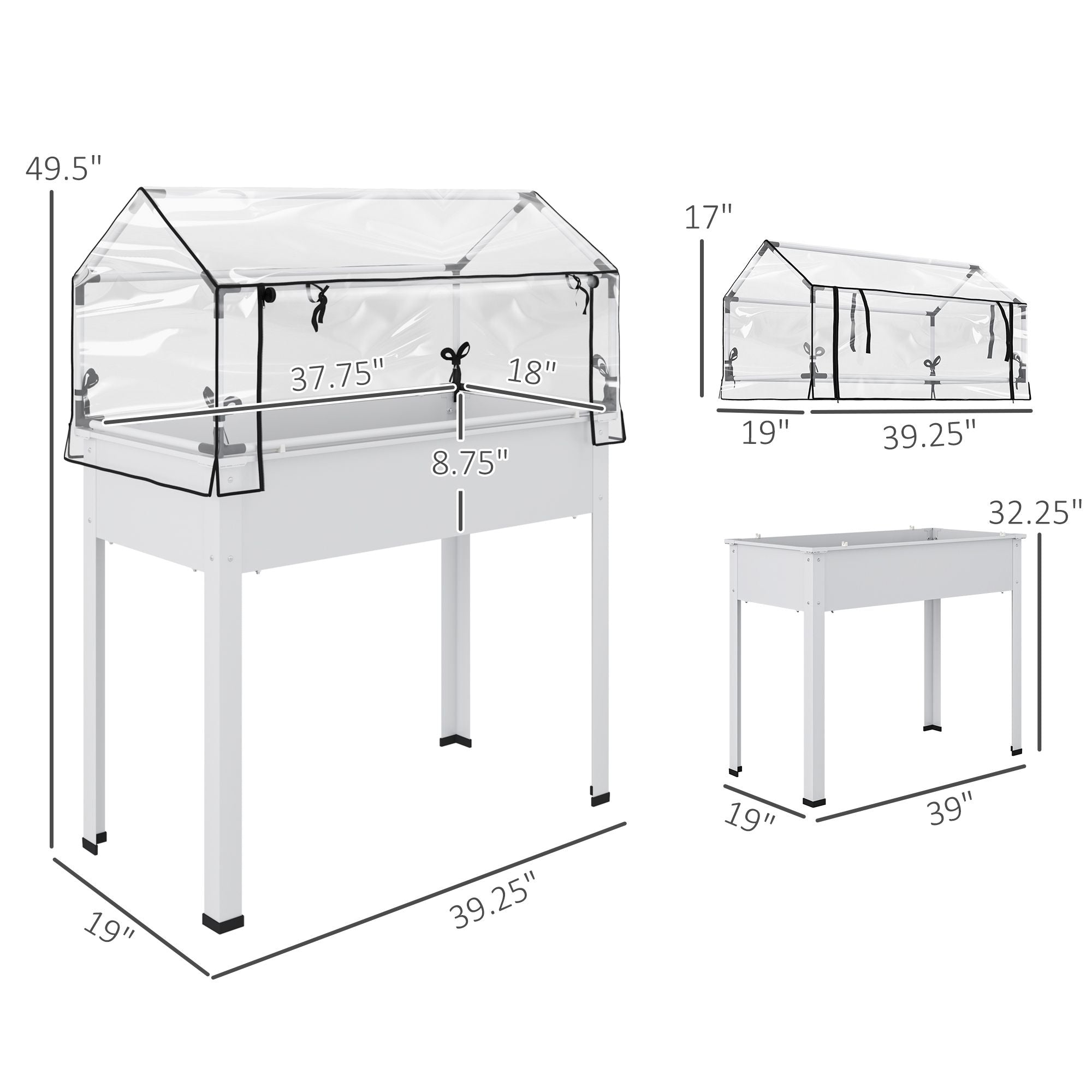Outsunny Elevated Raised Garden Bed with Greenhouse Cover, White