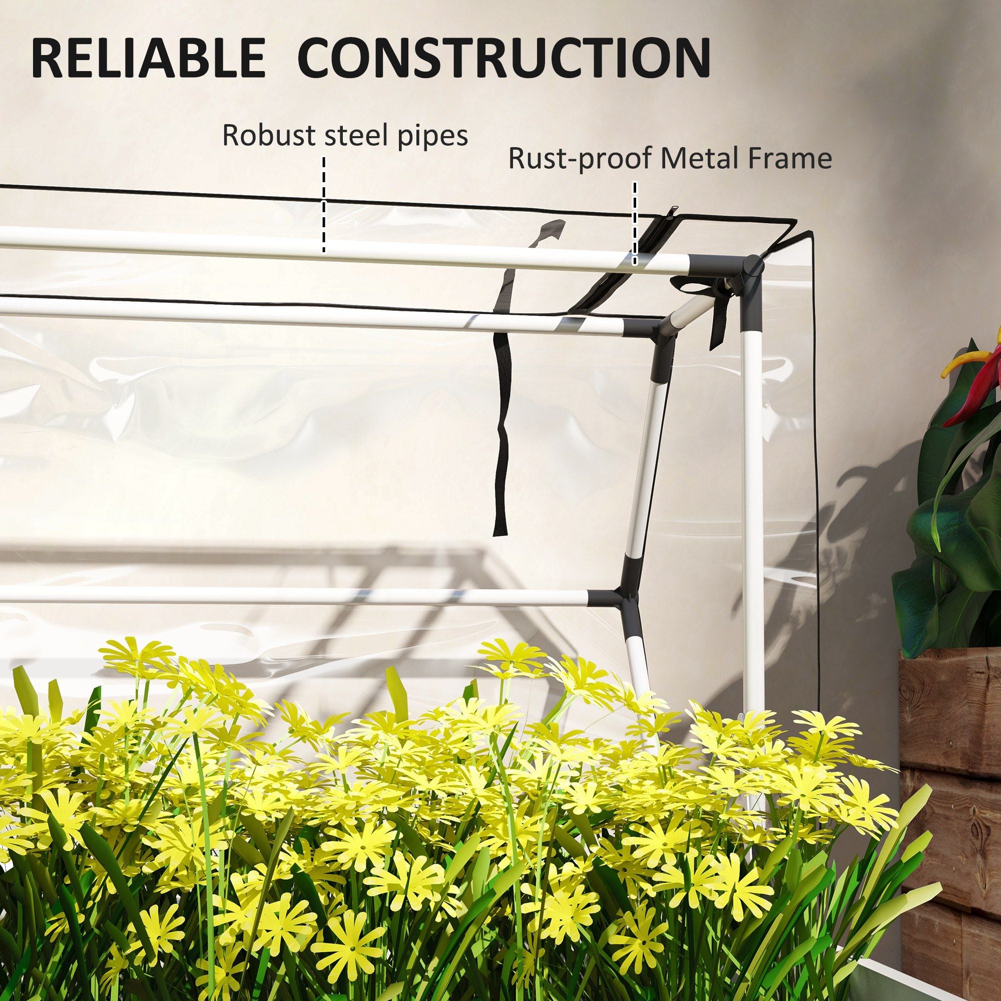 Outsunny Elevated Raised Garden Bed with Greenhouse Cover, White