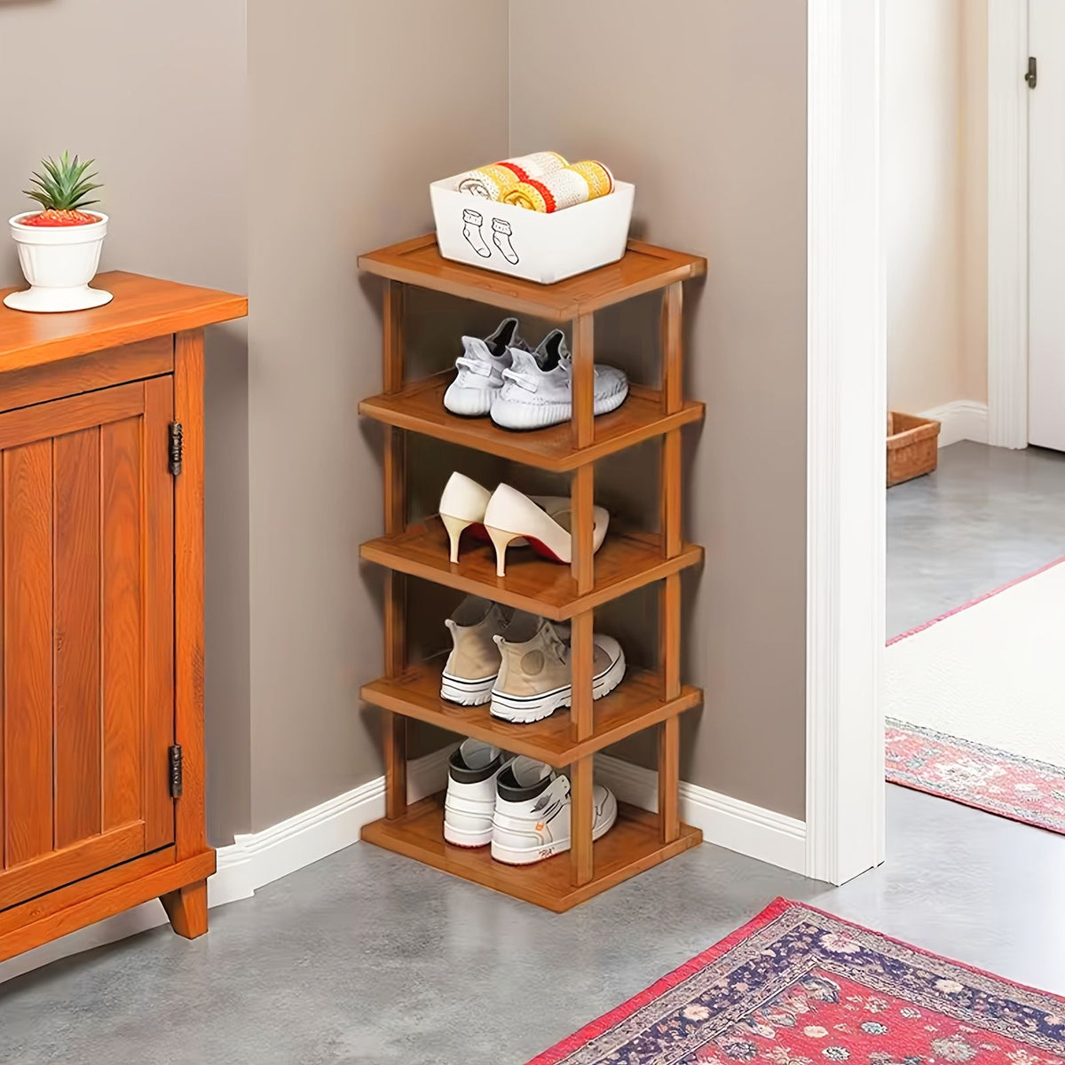 6-Tier Expandable Folding Bamboo Storage Rack - product view 5