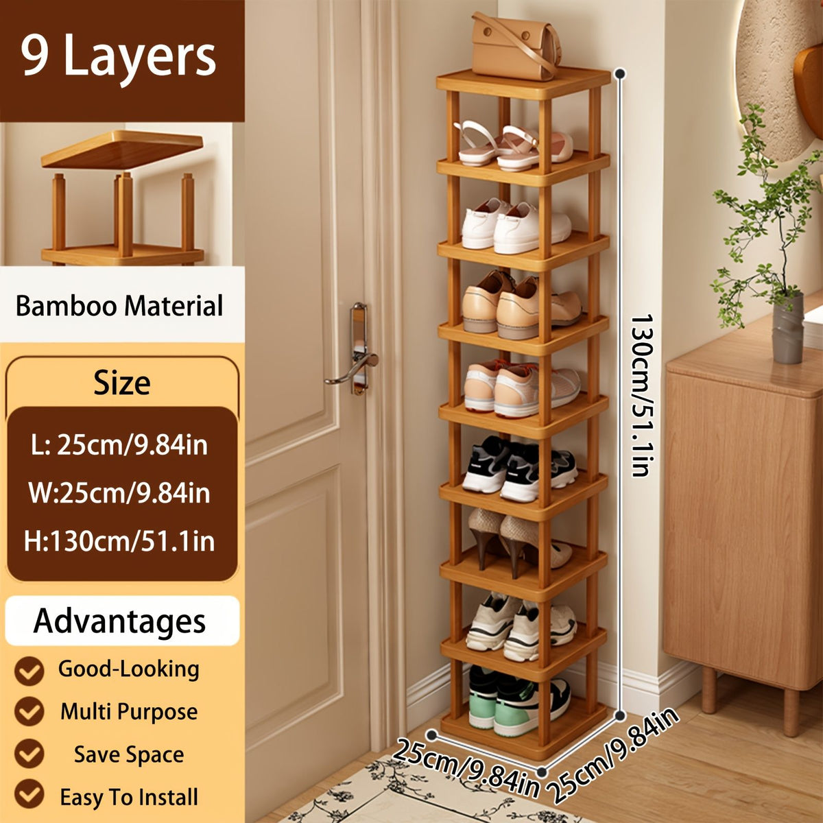 6-Tier Expandable Folding Bamboo Storage Rack