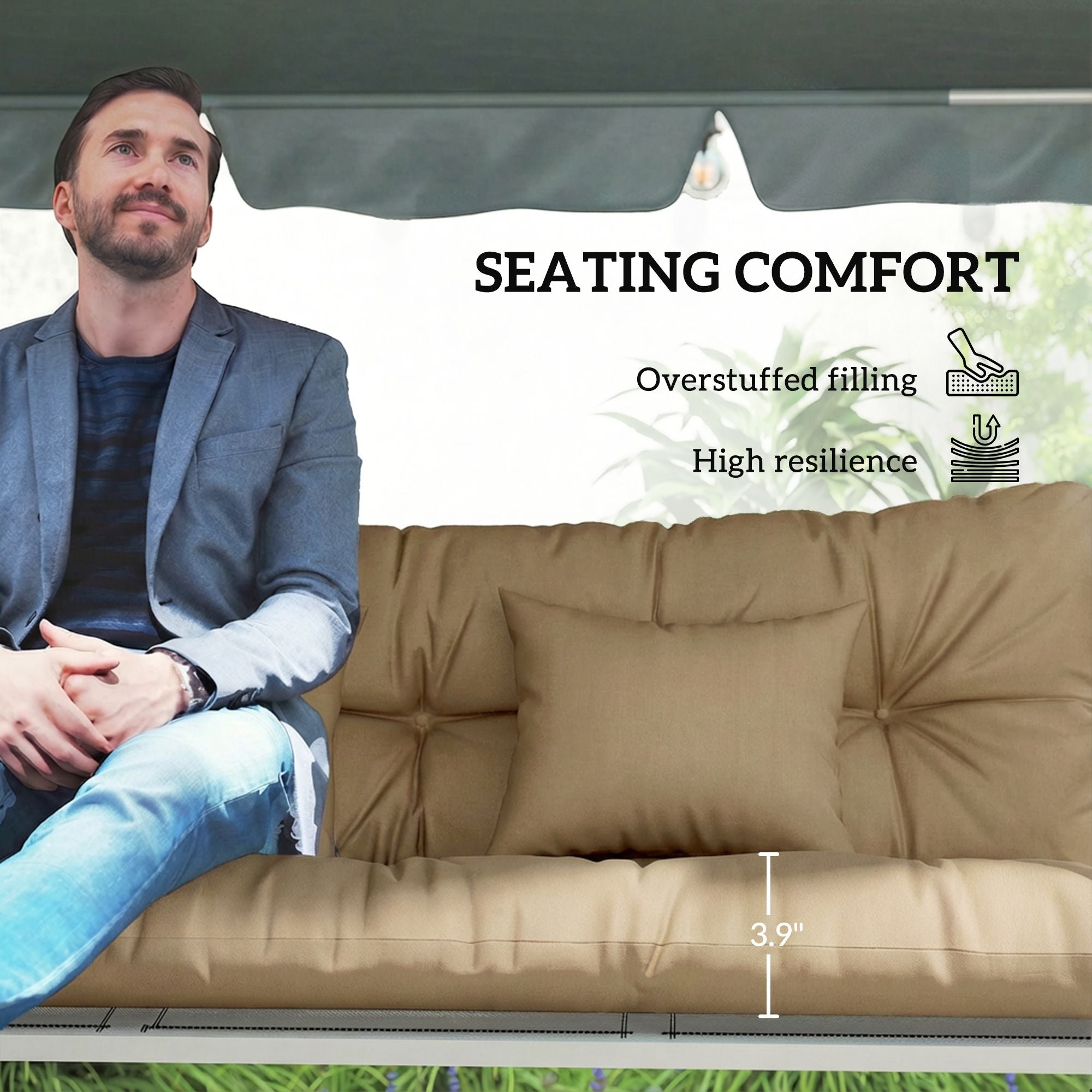 Outsunny 4-Piece Patio Chair Cushion and Pillow Set with Ties, Khaki
