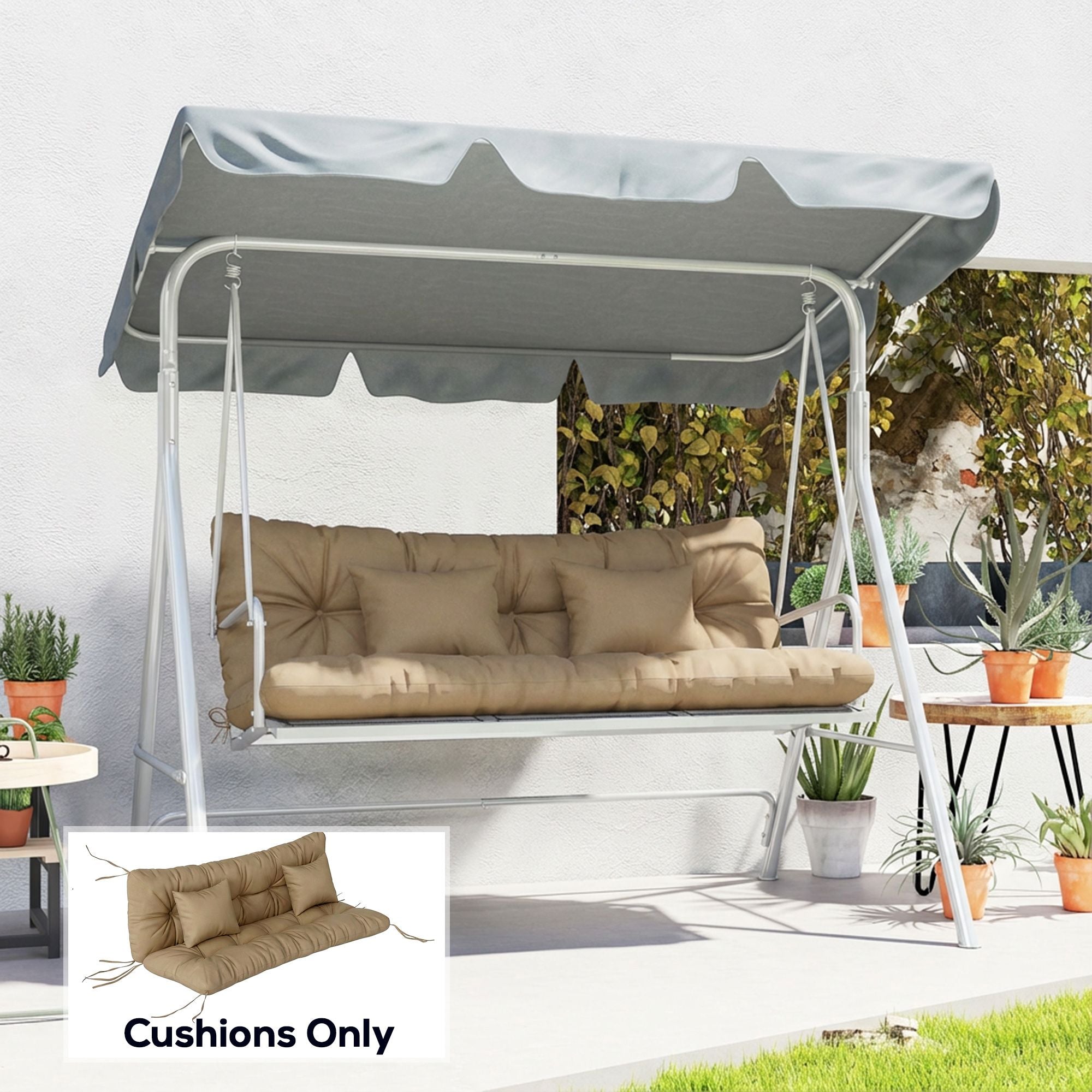 Outsunny 4-Piece Patio Chair Cushion and Pillow Set with Ties, Khaki