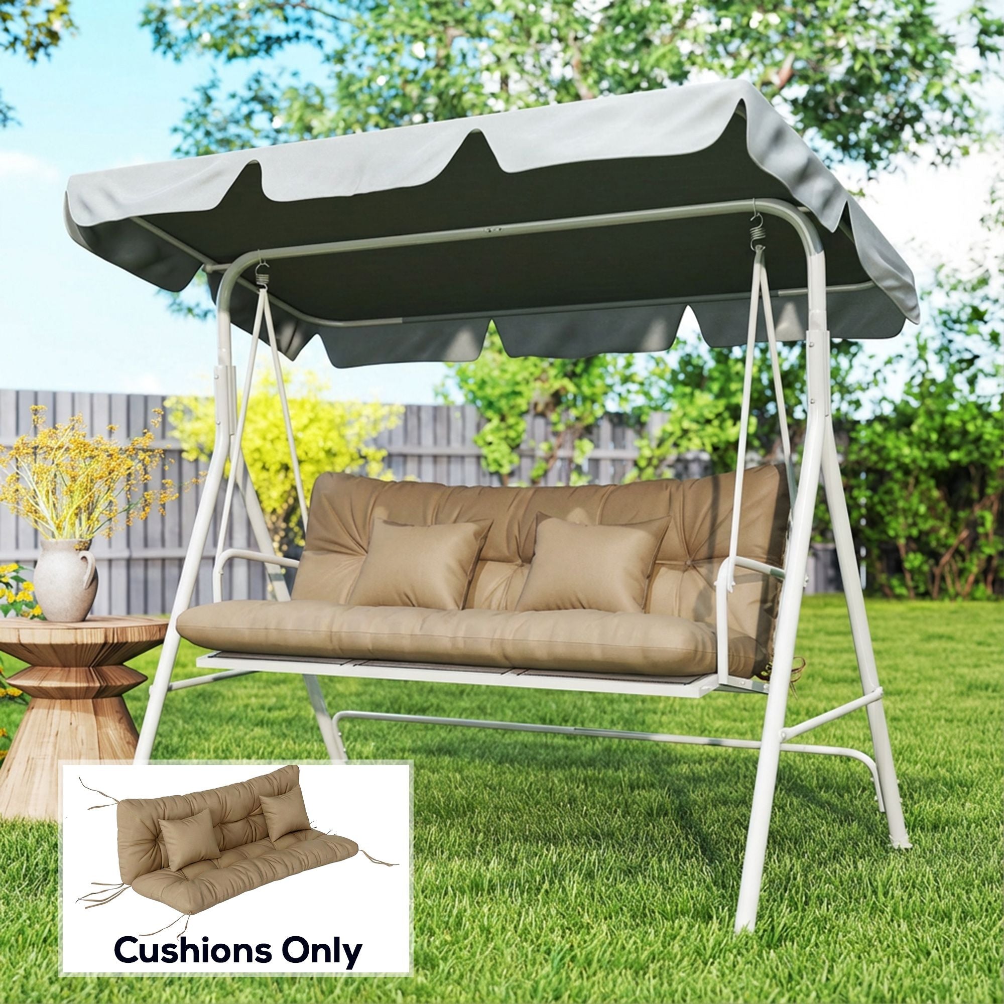 Outsunny 4-Piece Patio Chair Cushion and Pillow Set with Ties, Khaki