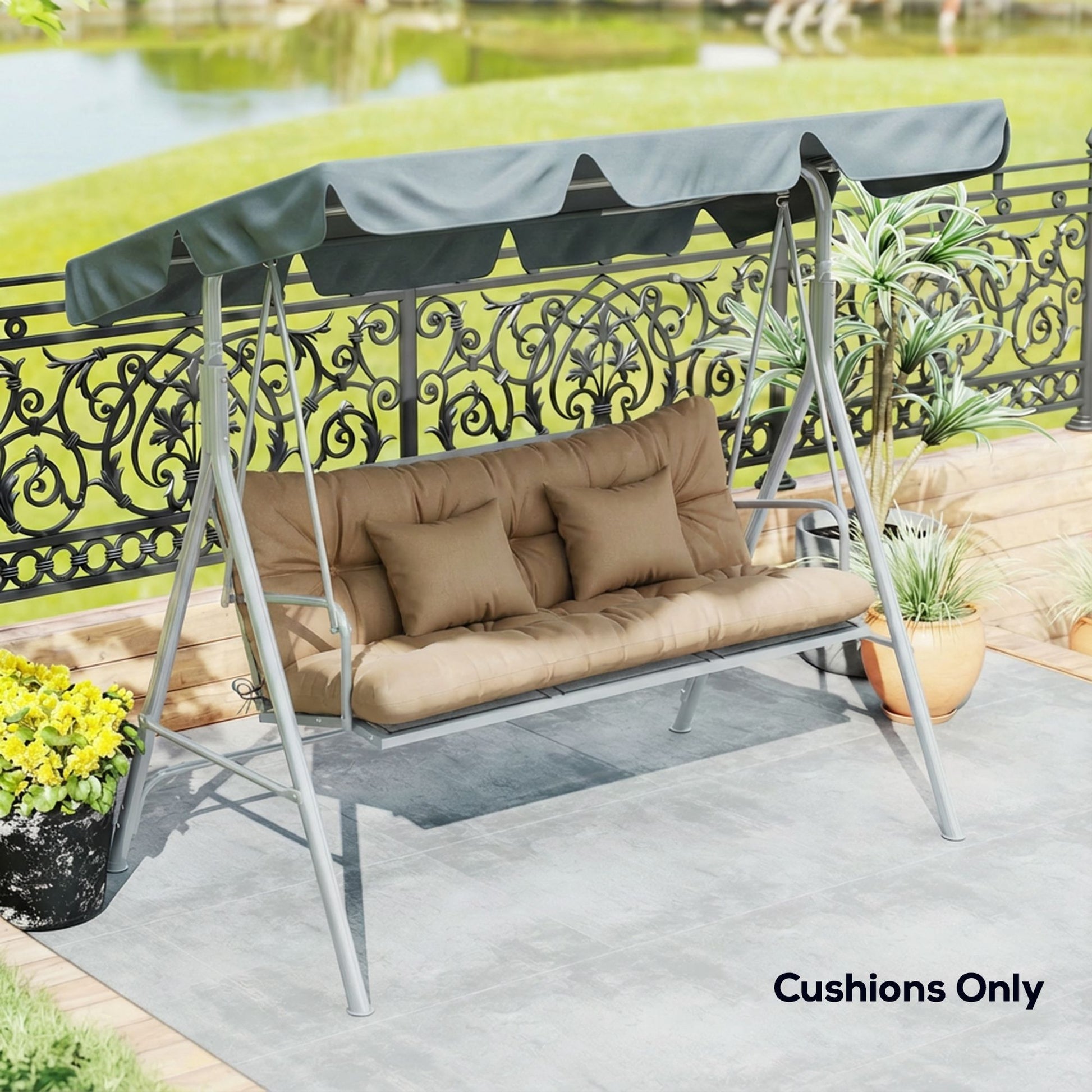 Outsunny 4-Piece Patio Chair Cushion and Pillow Set with Ties, Khaki
