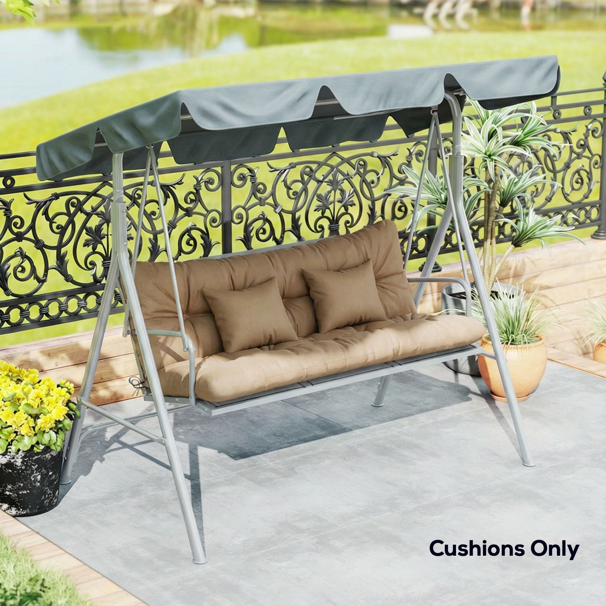 Outsunny 4-Piece Patio Chair Cushion and Pillow Set with Ties, Khaki