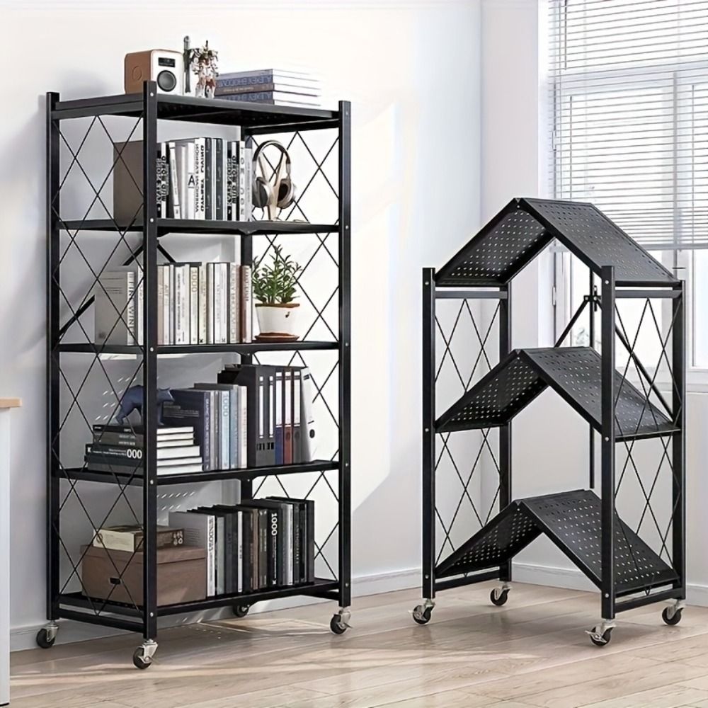 5-Tier Heavy-Duty Foldable Metal Storage Rack with Wheels