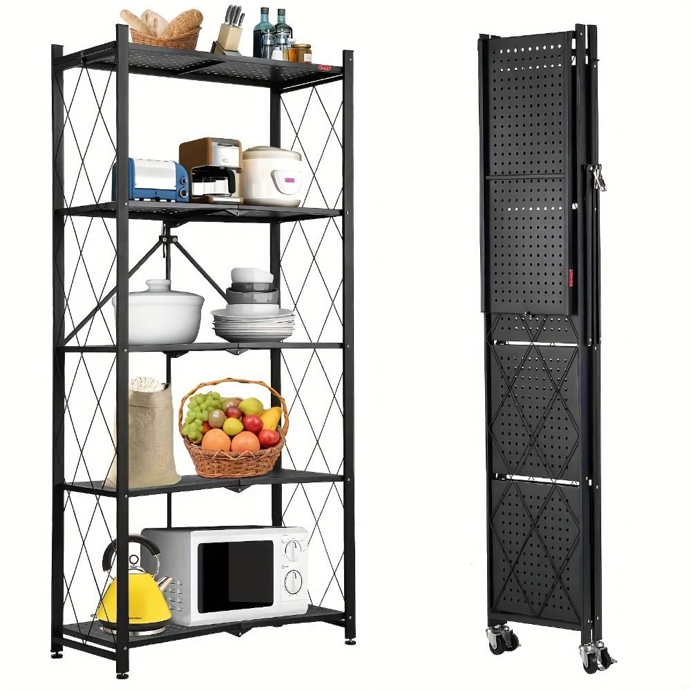 5-Tier Heavy-Duty Foldable Metal Storage Rack with Wheels - product view 2