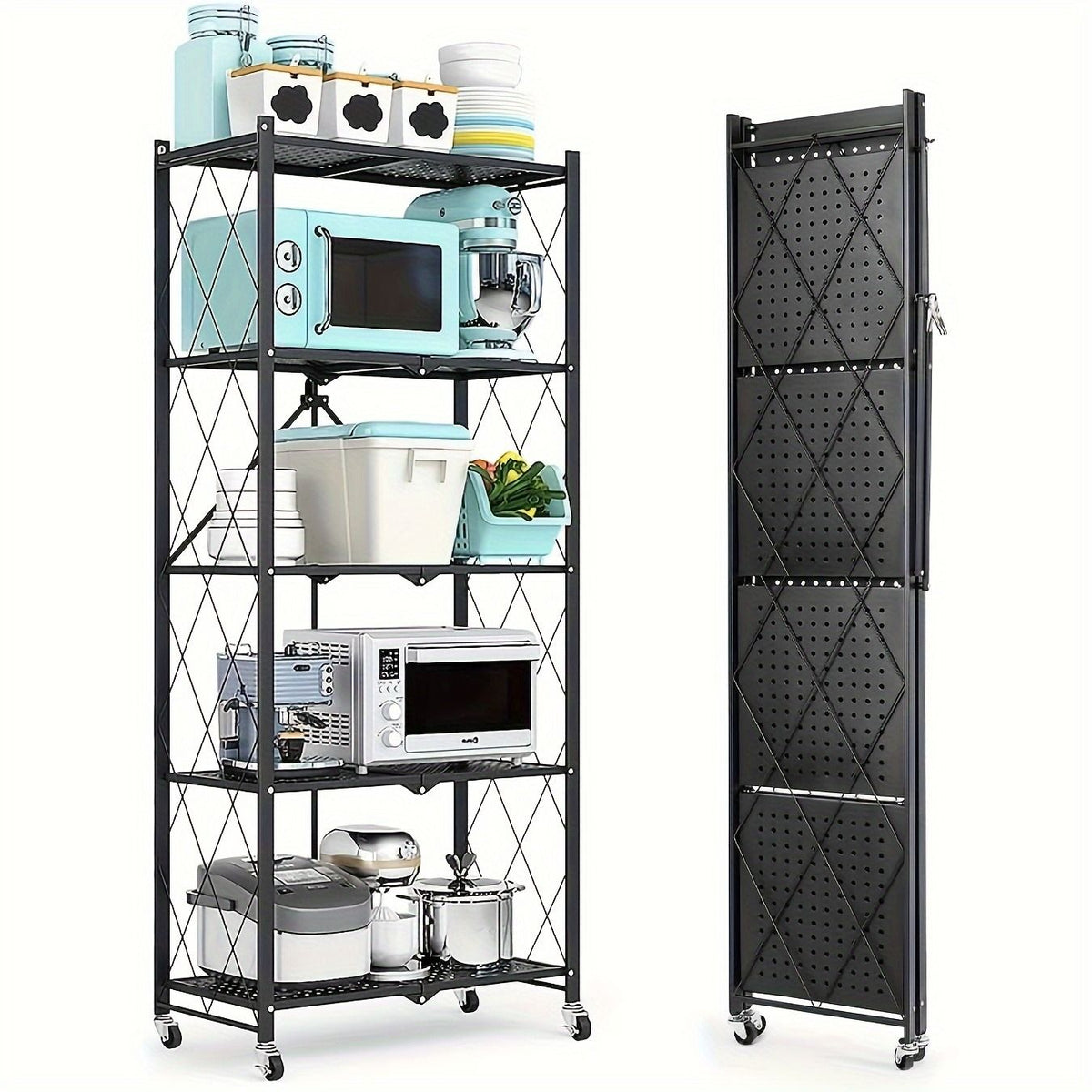 5-Tier Heavy-Duty Foldable Metal Storage Rack with Wheels - product view 3