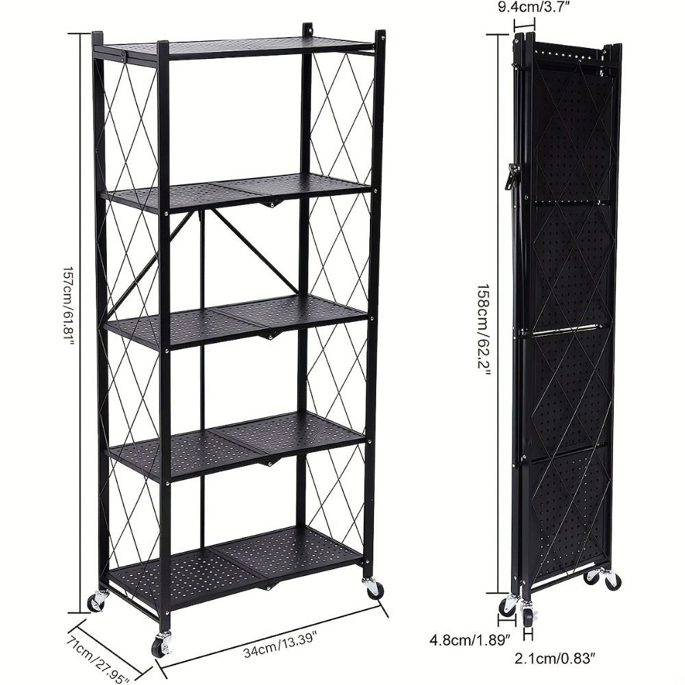 5-Tier Heavy-Duty Foldable Metal Storage Rack with Wheels - product view 7
