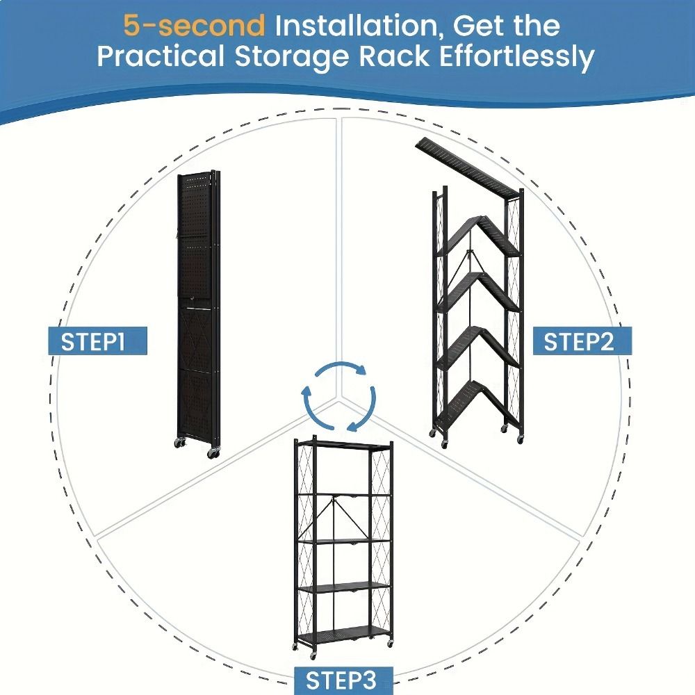 5-Tier Heavy-Duty Foldable Metal Storage Rack with Wheels - product view 8