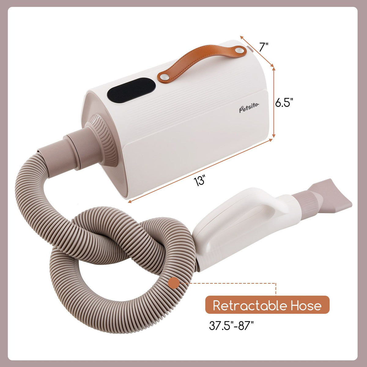 Dog Cat Hair Blower with Negative Ion Function and Adjustable Temperature - White