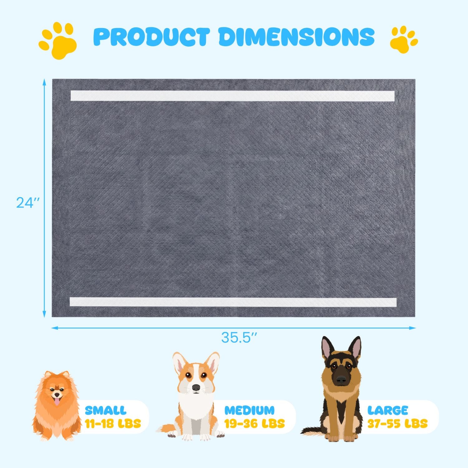 35.5" x 24" Charcoal Dog Pee Pads 6-Layer for Dogs