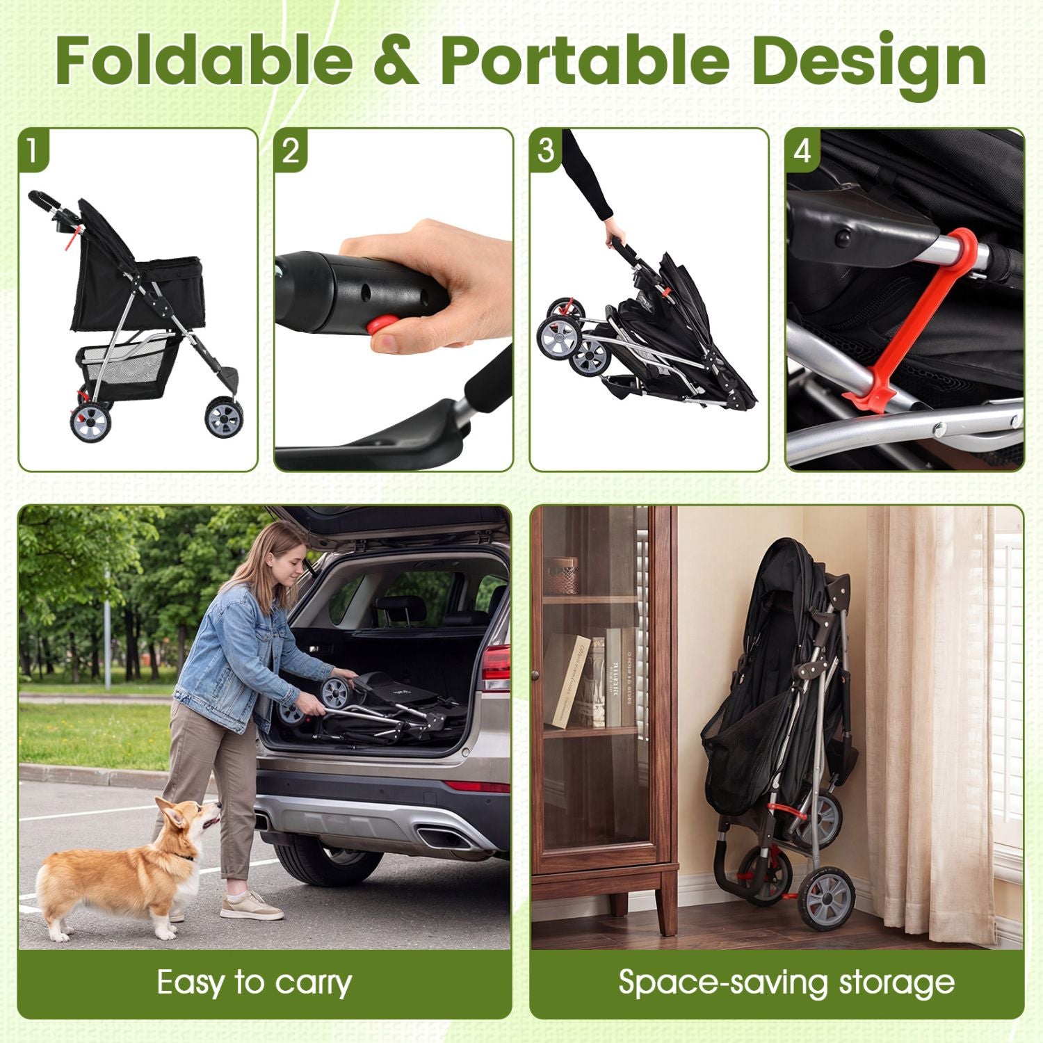 3 Wheel Pet Stroller for Small Dogs Cats up to 33 LBS