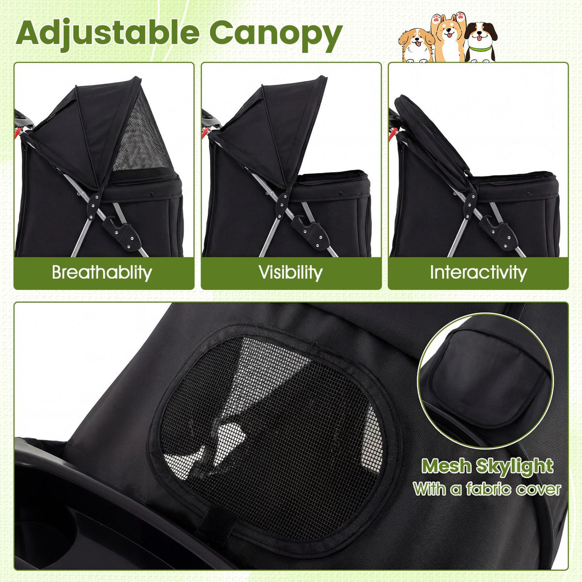 3 Wheel Pet Stroller for Small Dogs Cats up to 33 LBS