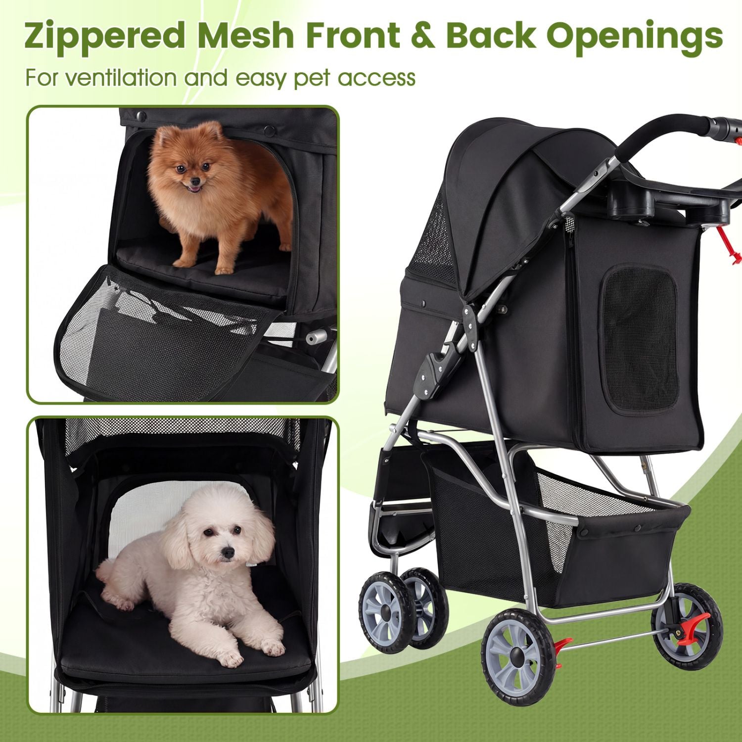 3 Wheel Pet Stroller for Small Dogs Cats up to 33 LBS