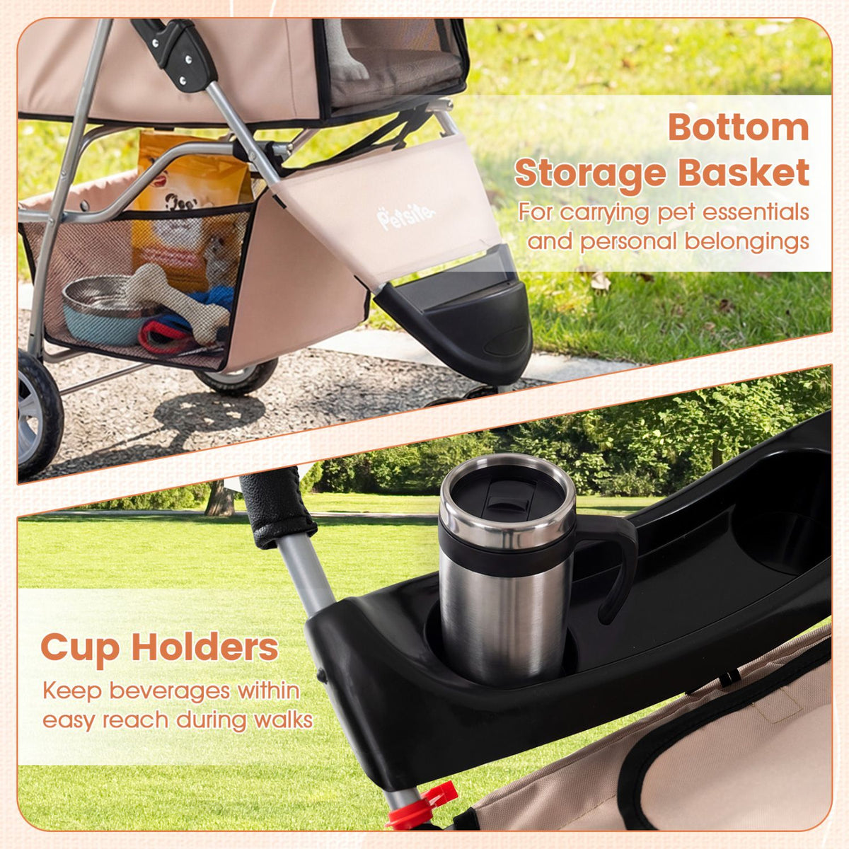 3 Wheel Pet Stroller for Small Dogs Cats up to 33 LBS