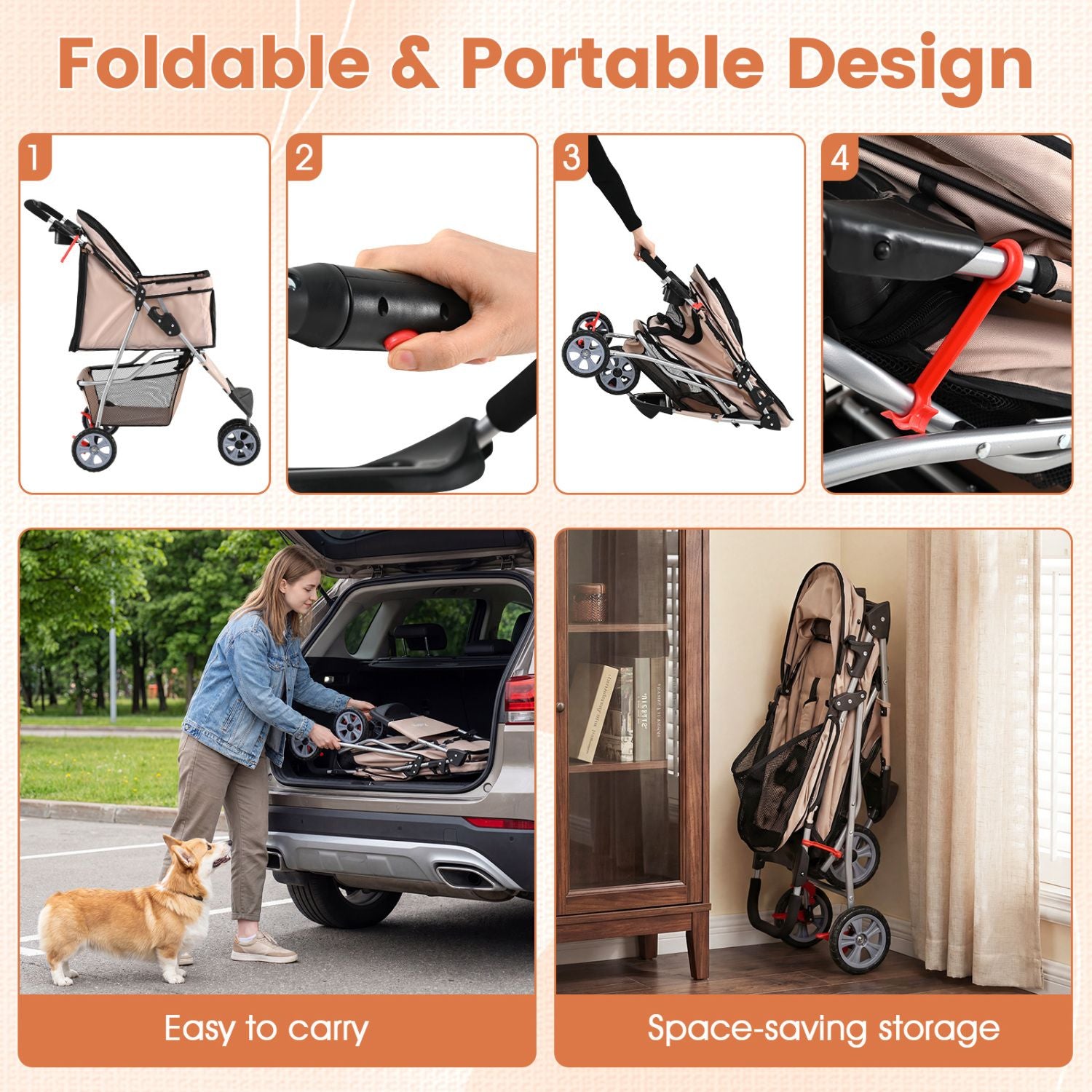 3 Wheel Pet Stroller for Small Dogs Cats up to 33 LBS