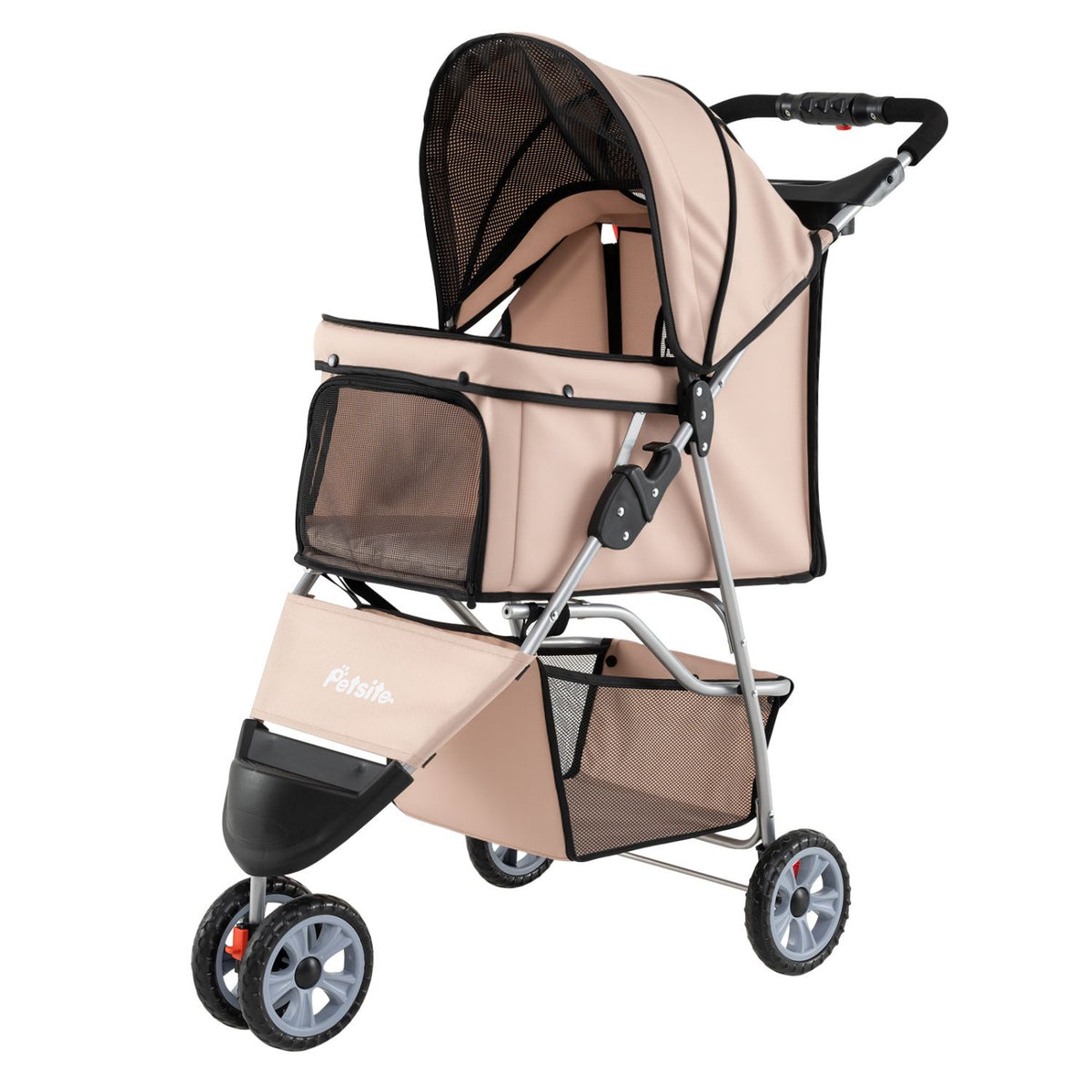 3 Wheel Pet Stroller for Small Dogs Cats up to 33 LBS - Beige