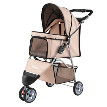 3 Wheel Pet Stroller for Small Dogs Cats up to 33 LBS - Beige