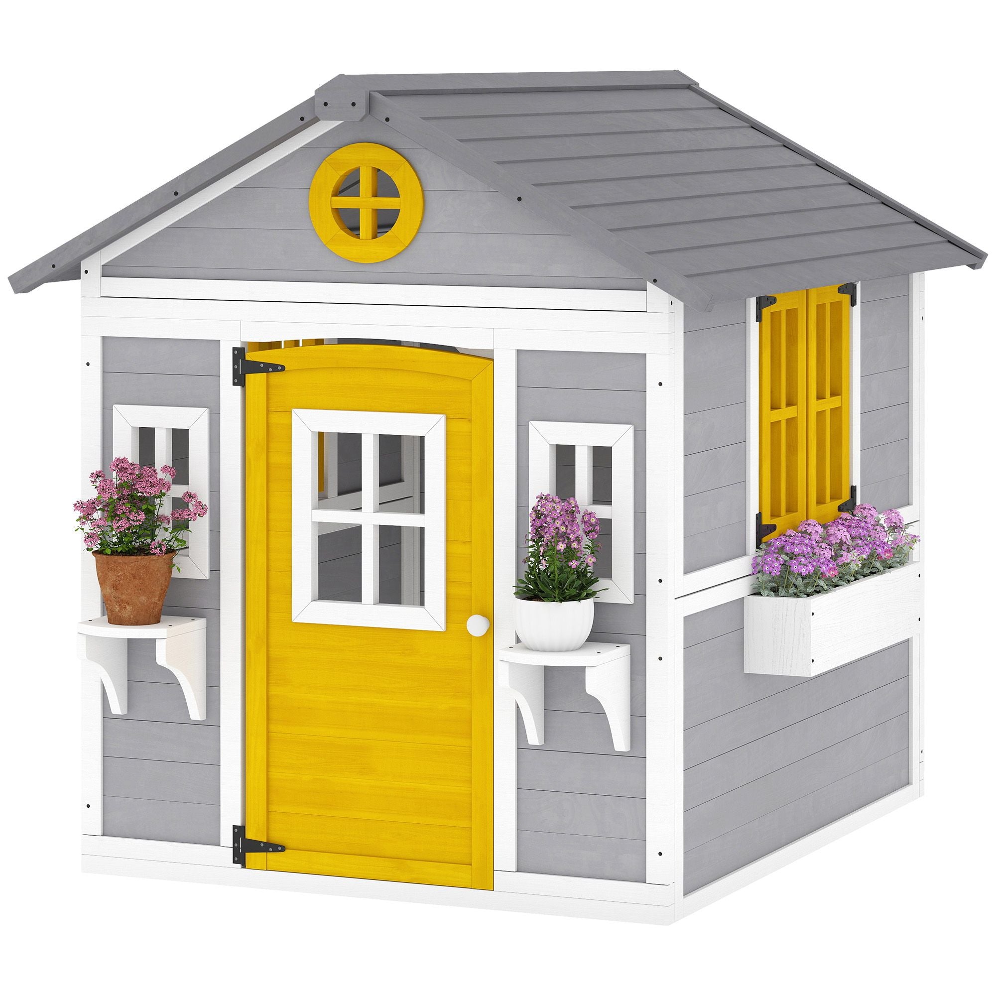Outsunny Wooden Outdoor Playhouse for Kids Ages 3-8, Gray