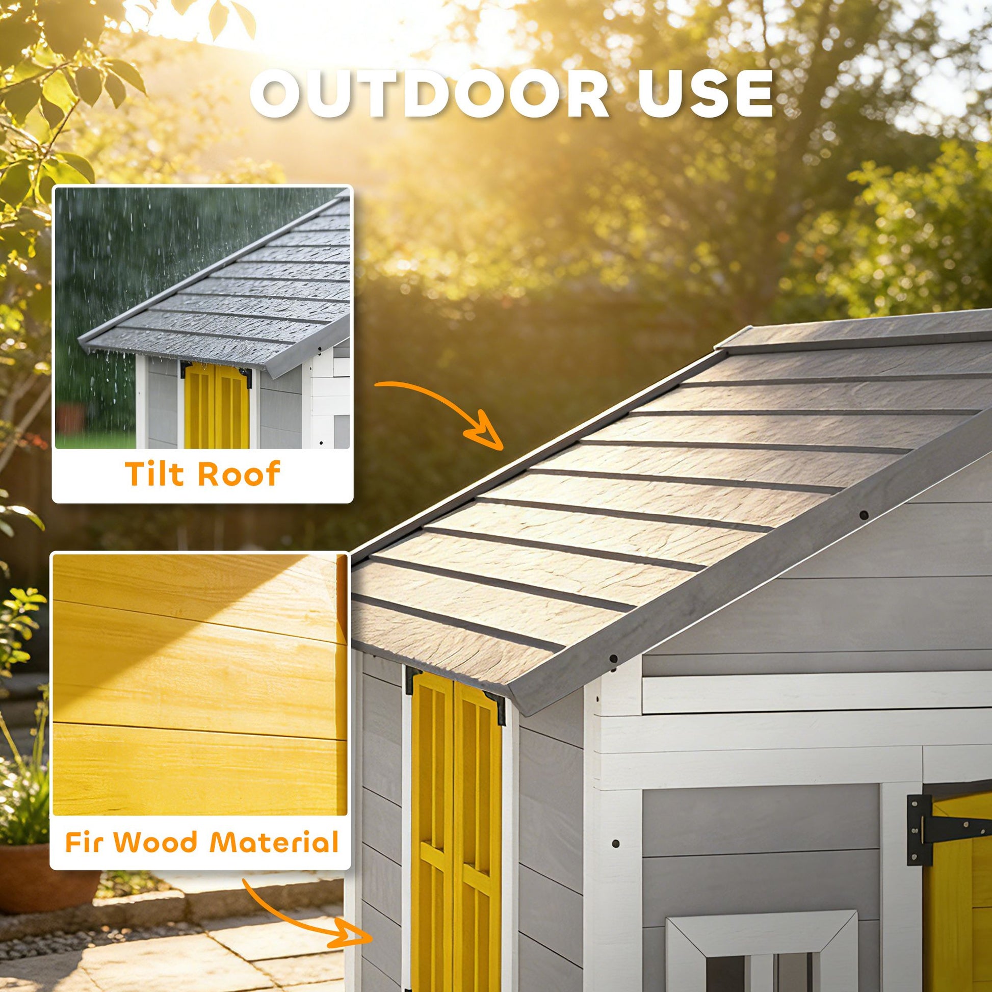 Outsunny Wooden Outdoor Playhouse for Kids Ages 3-8, Gray