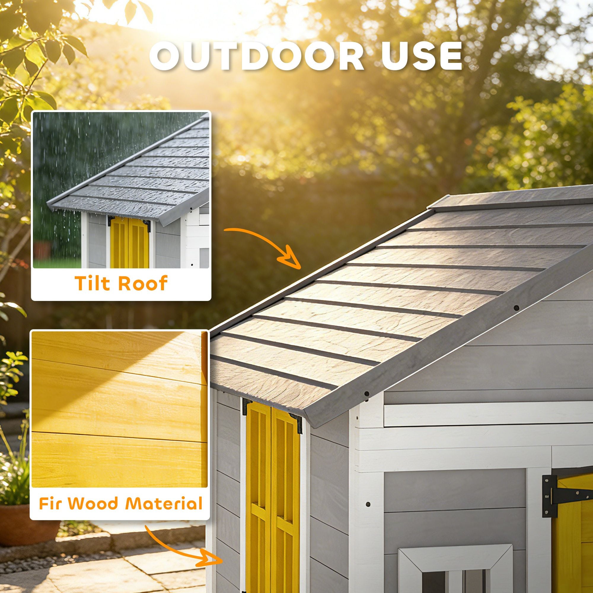 Outsunny Wooden Outdoor Playhouse for Kids Ages 3-8, Gray