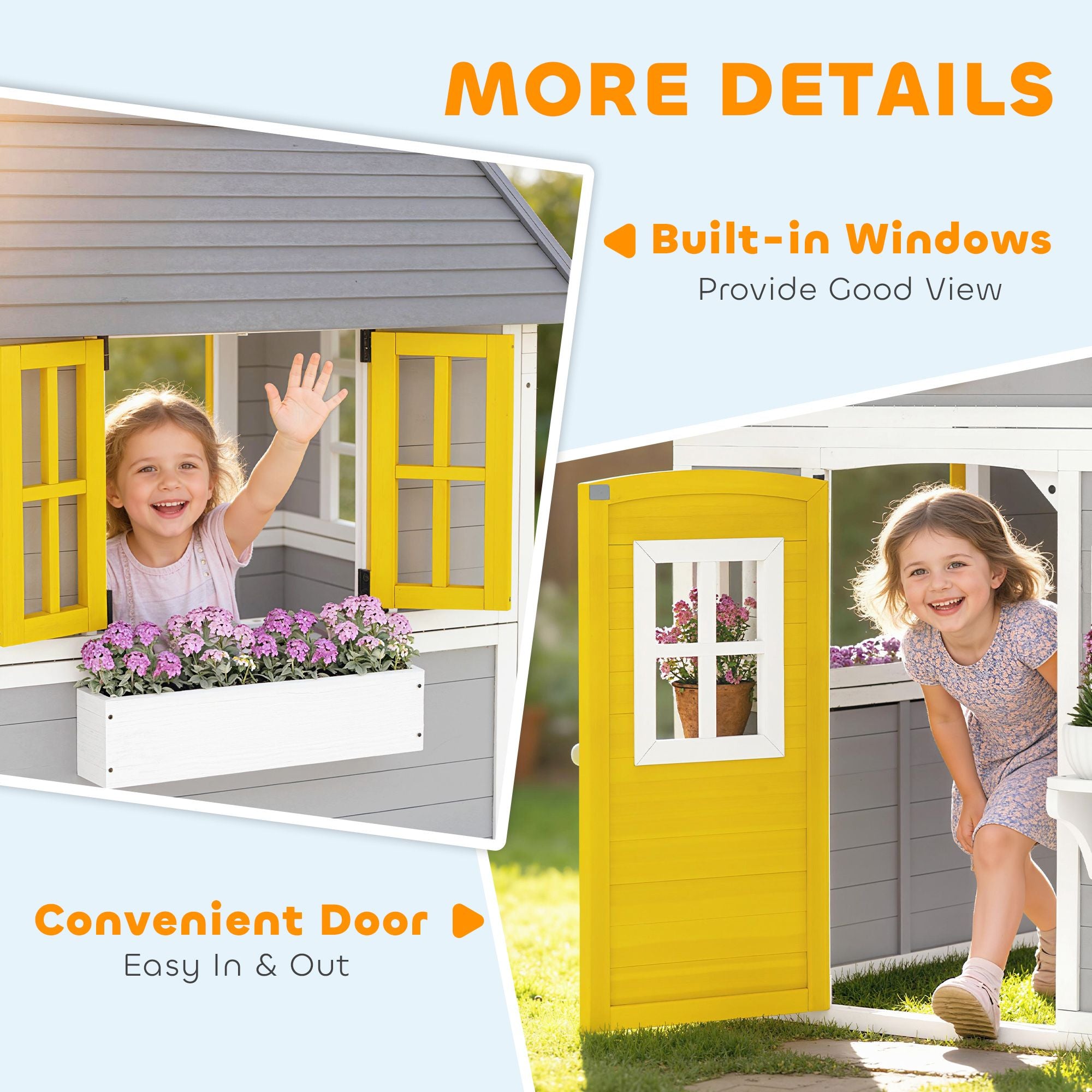Outsunny Wooden Outdoor Playhouse for Kids Ages 3-8, Gray