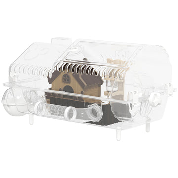 PawHut Hamster Cage with Exercise Wheel, Hideout and Accessories, Clear